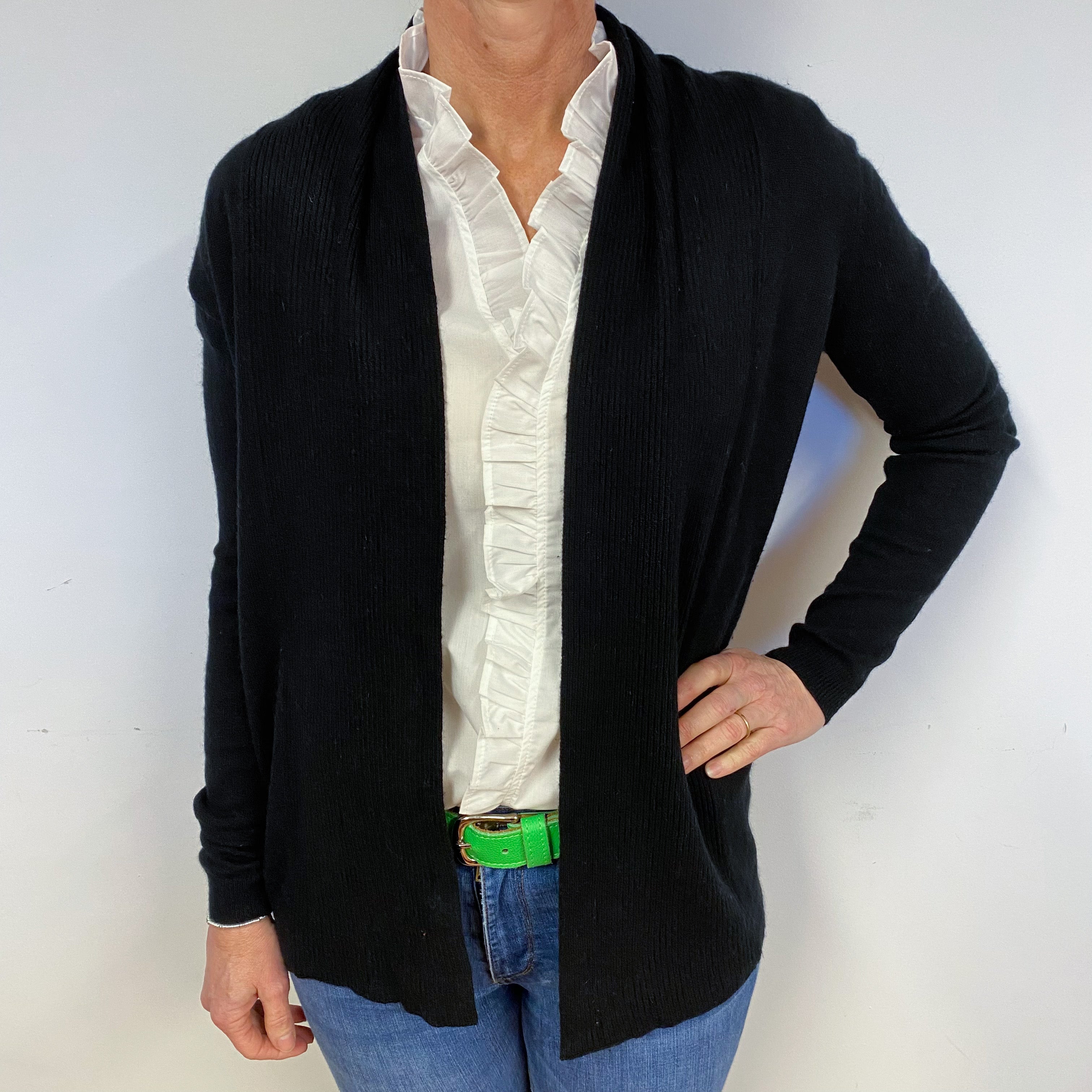 Theory Black Ribbed Cashmere Edge to Edge Cardigan Medium