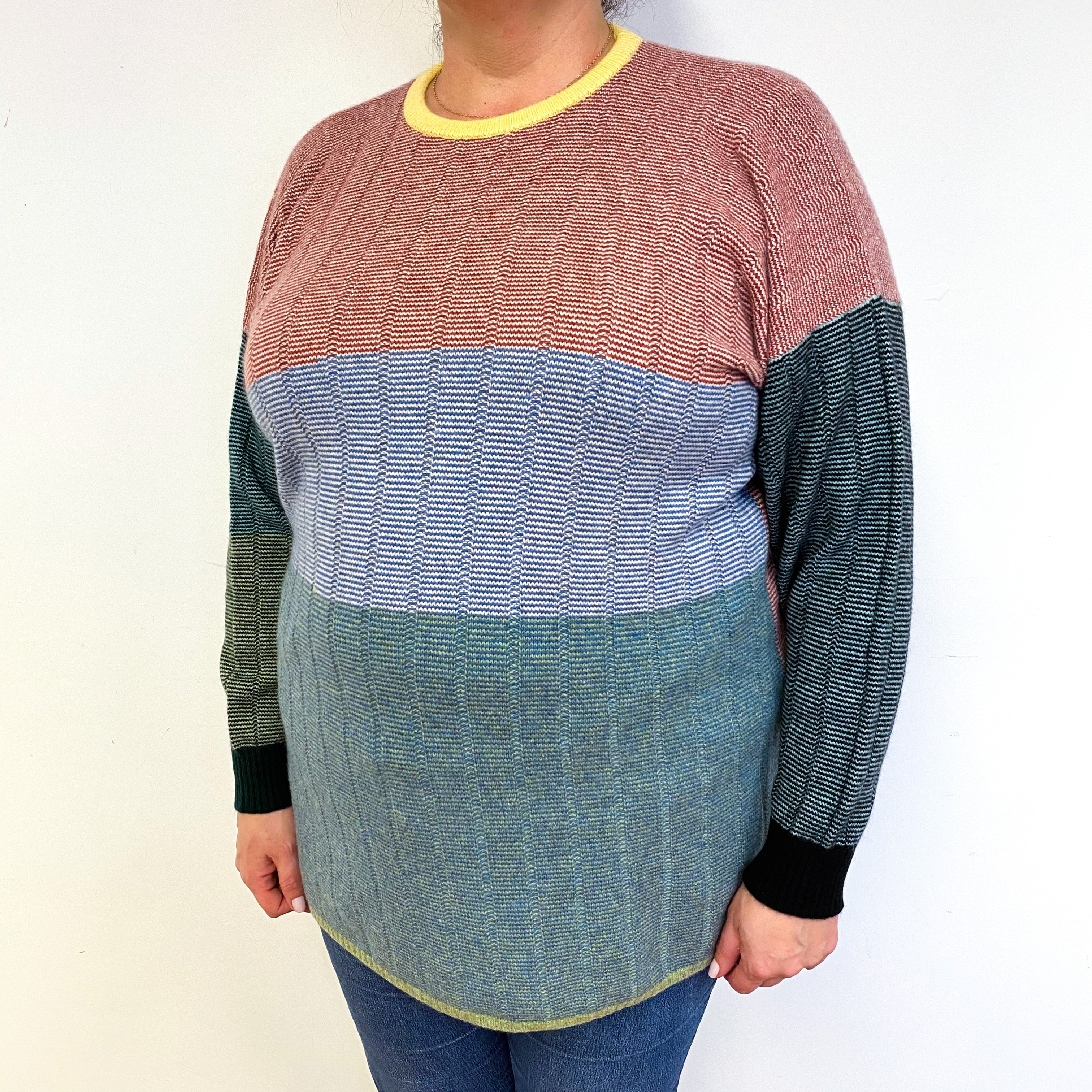 Vintage Pringle Colour Block Cashmere Crew Neck Jumper Extra Large
