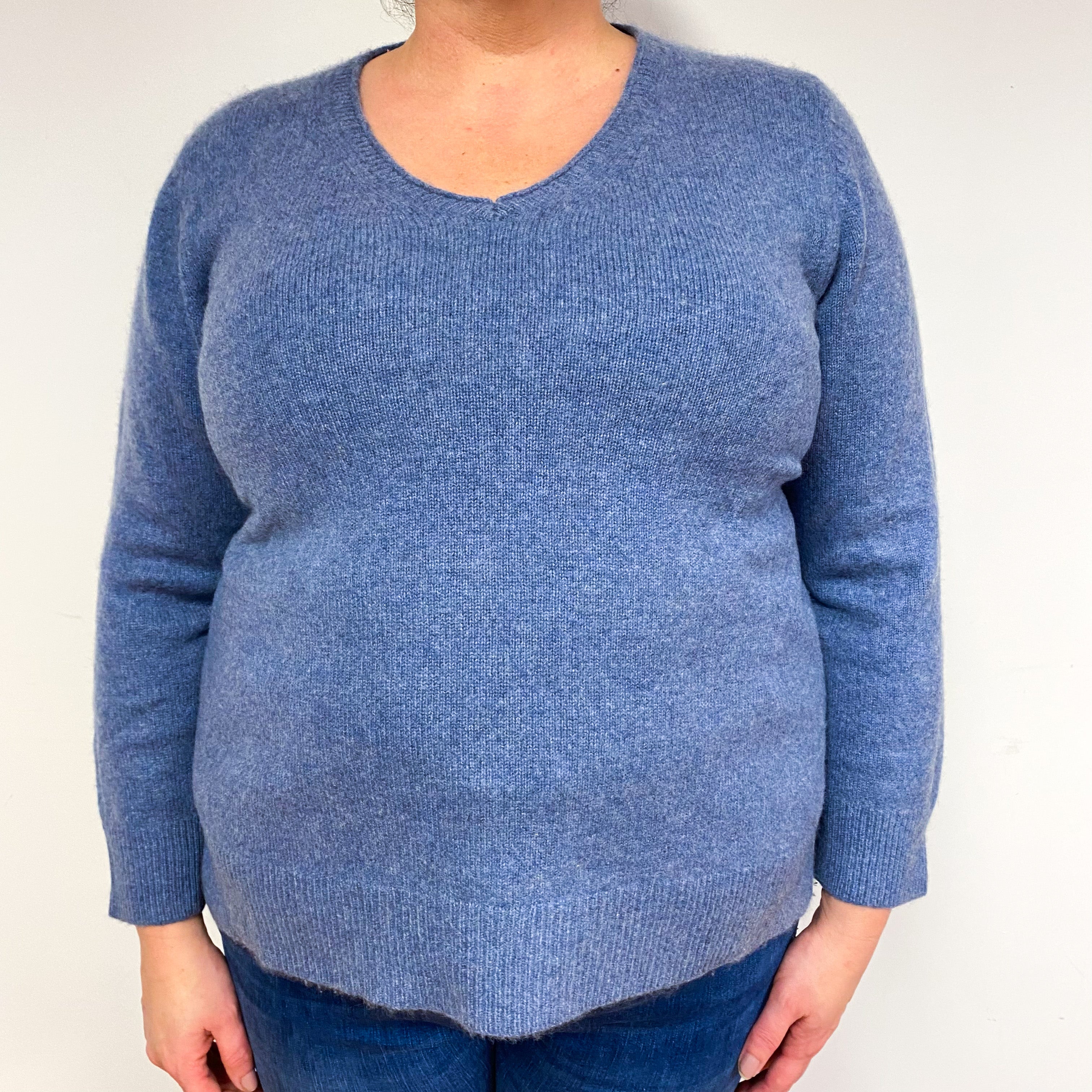 Denim Blue Cashmere V-Neck Jumper Extra Large