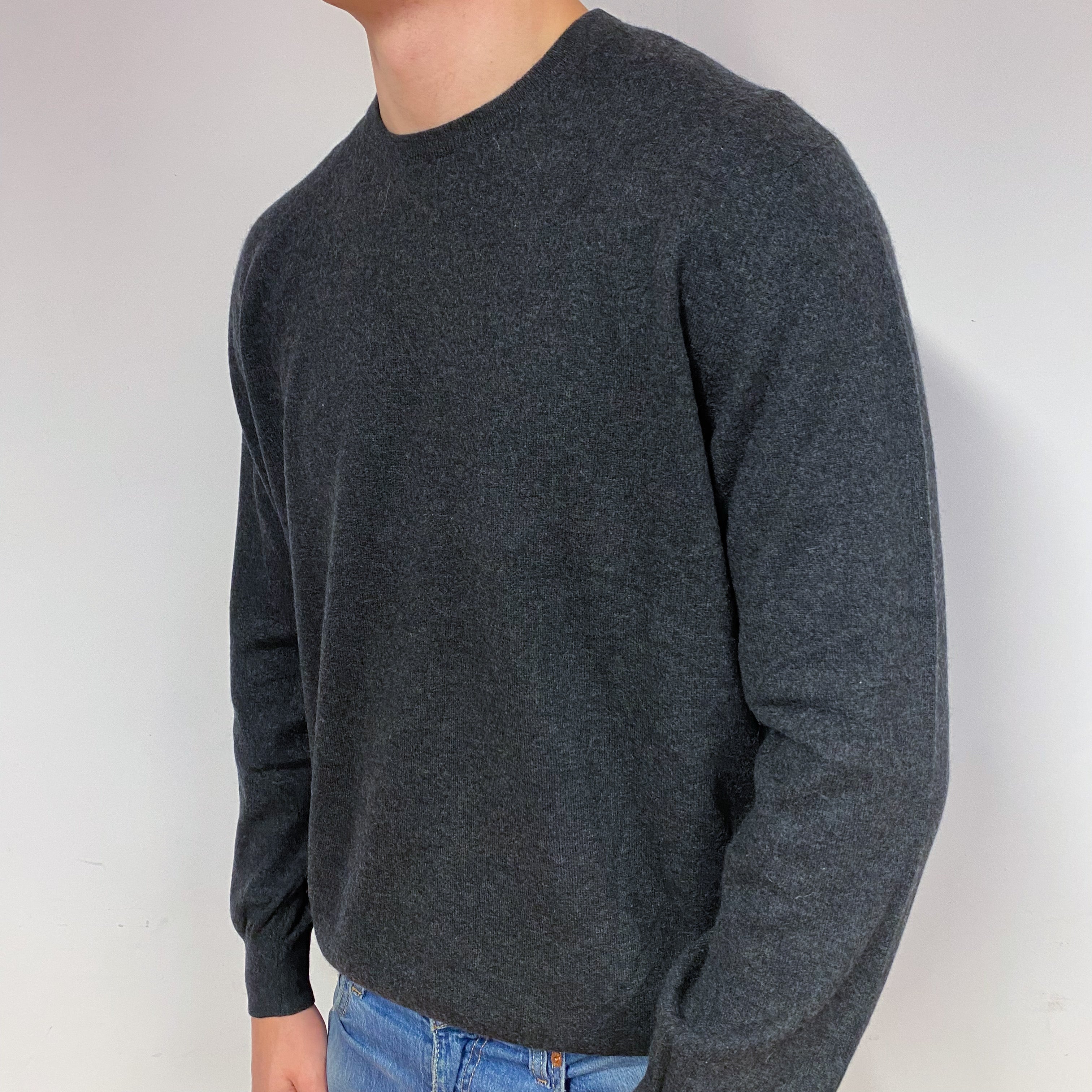 Men's Charcoal Grey Cashmere Crew Neck Jumper Extra Extra Large