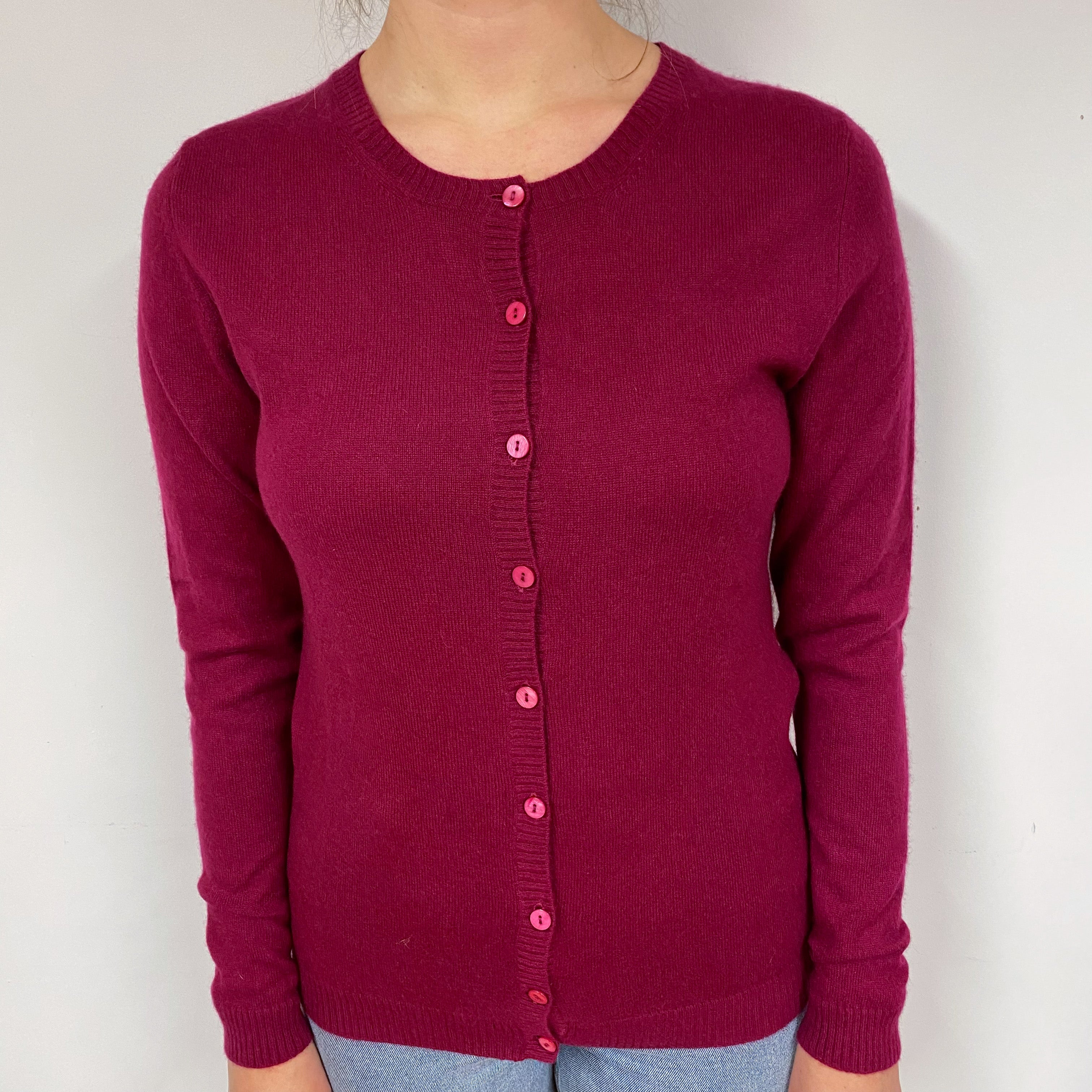 Ruby Red Cashmere Crew Neck Cardigan Small