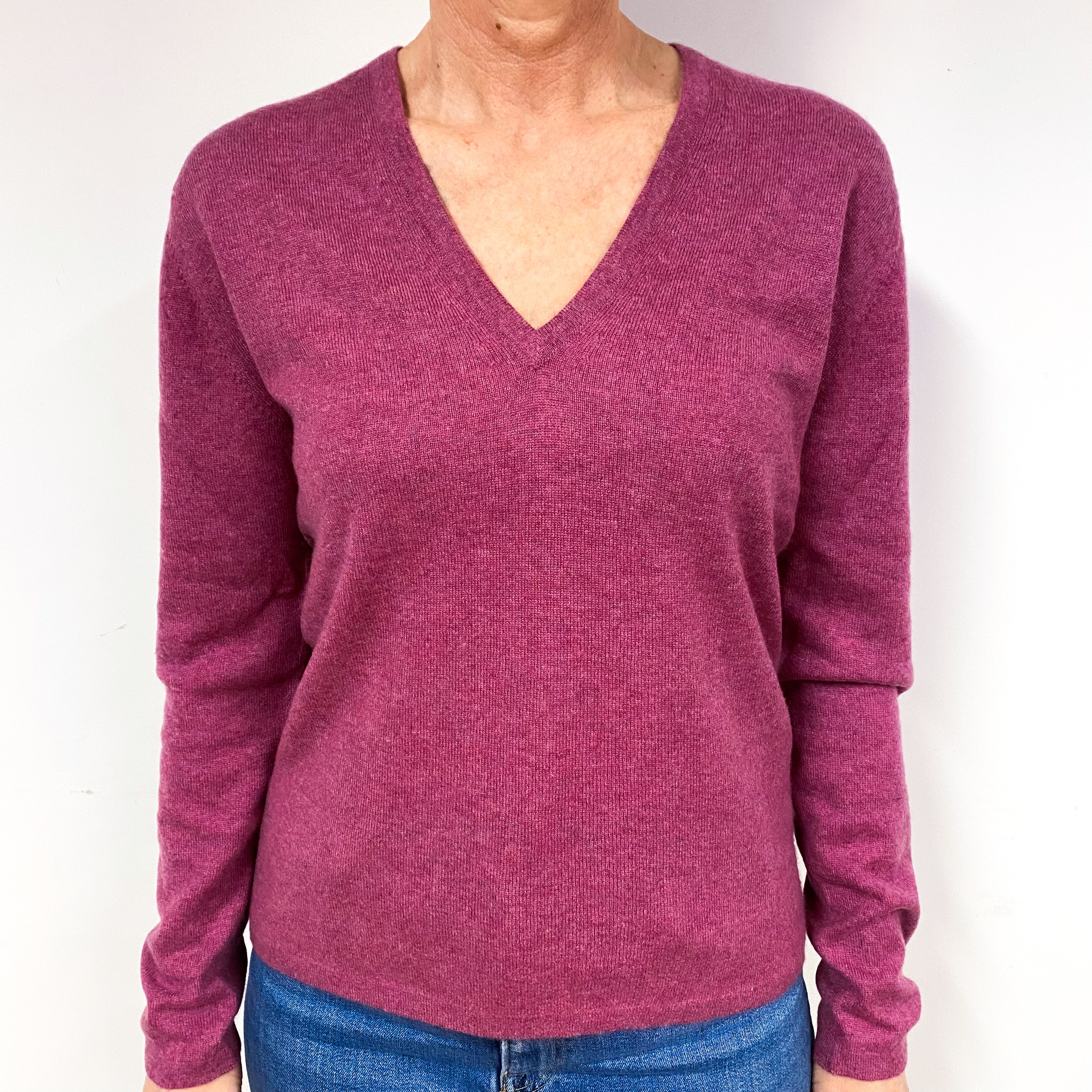 Brora Heather Pink Cashmere V-Neck Jumper Medium