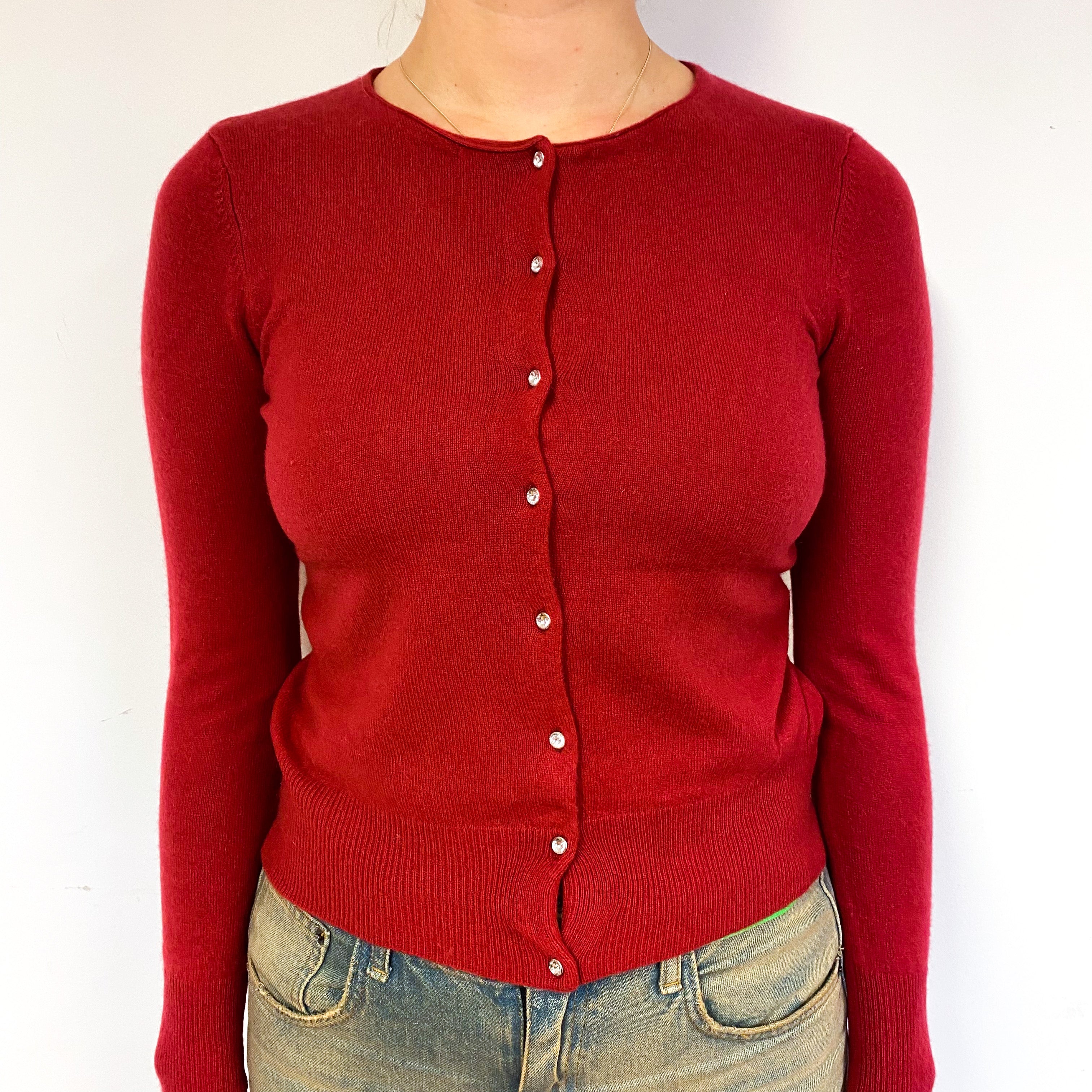 Crimson Red Cashmere Crew Neck Cardigan Small