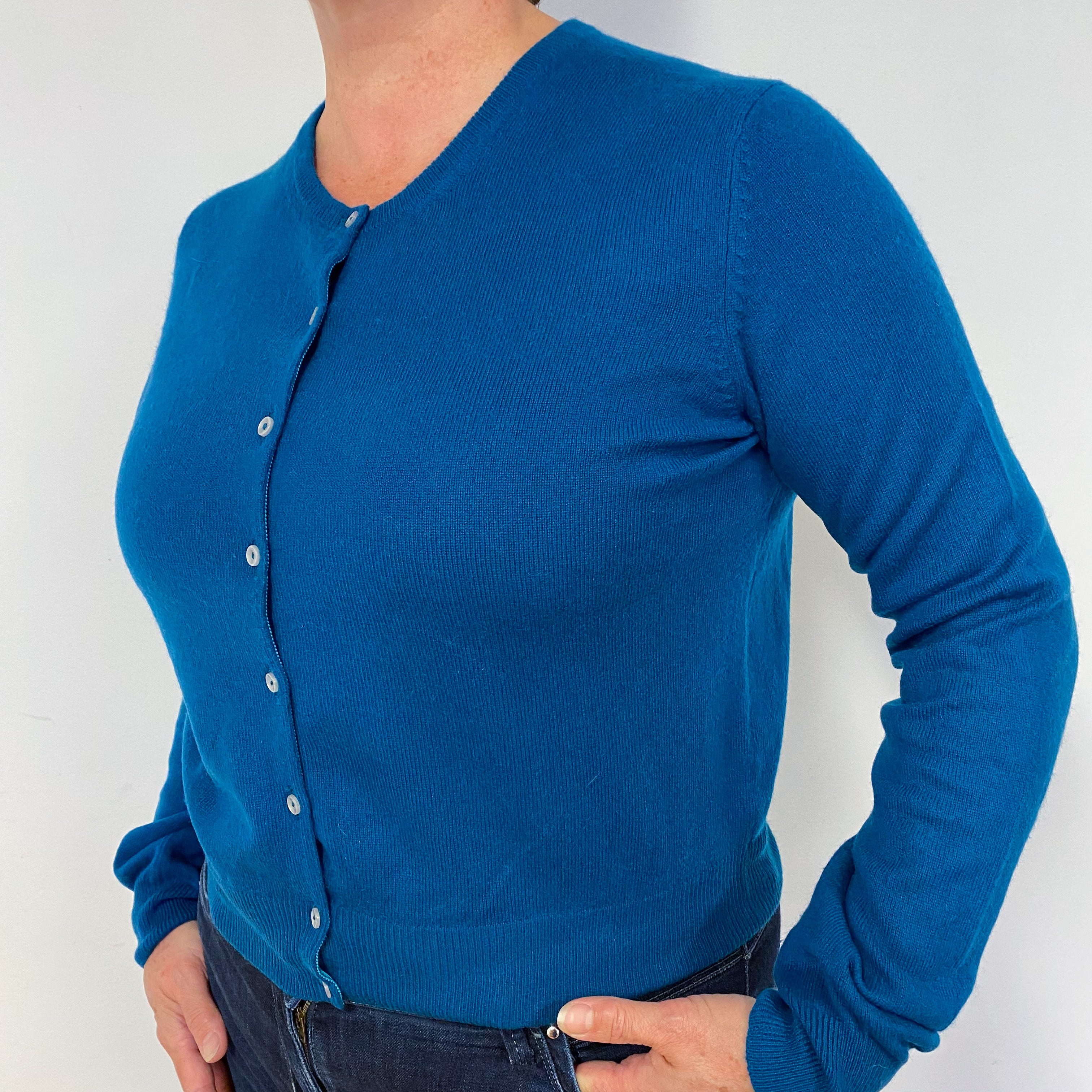 Teal Blue Cashmere Cardigan Large