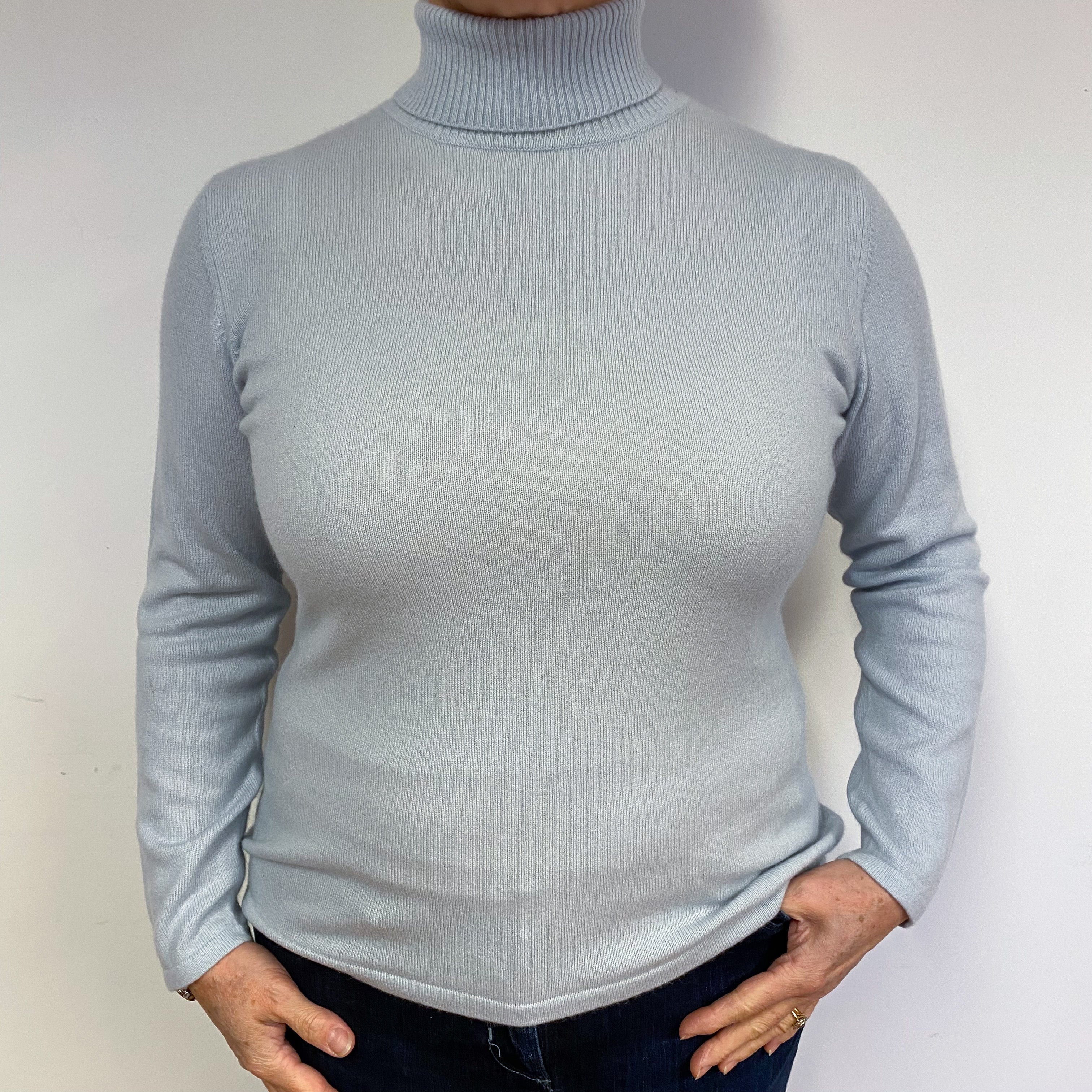 Ice Blue Cashmere Polo Neck Jumper Large