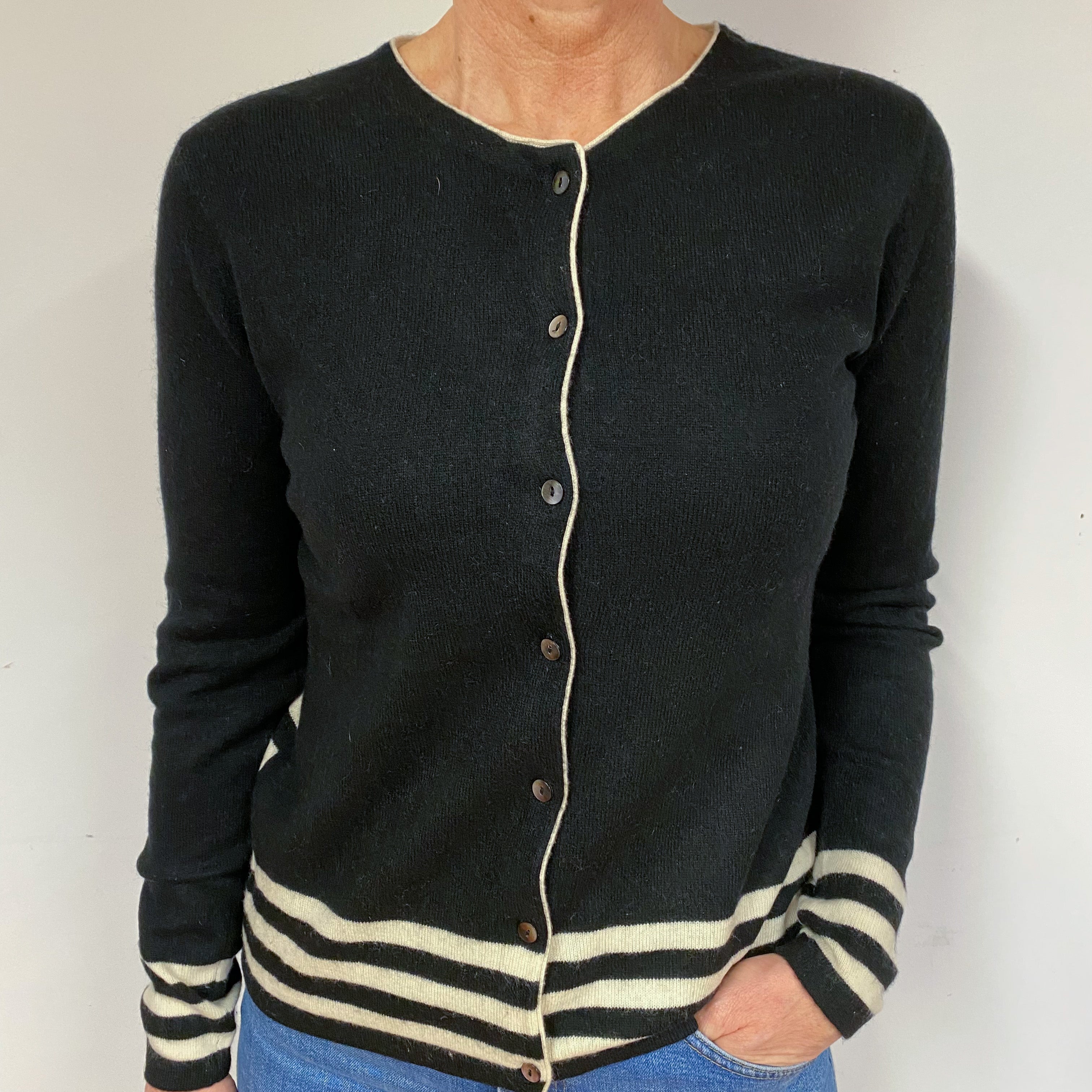 Black Cream Cashmere Cardigan Medium