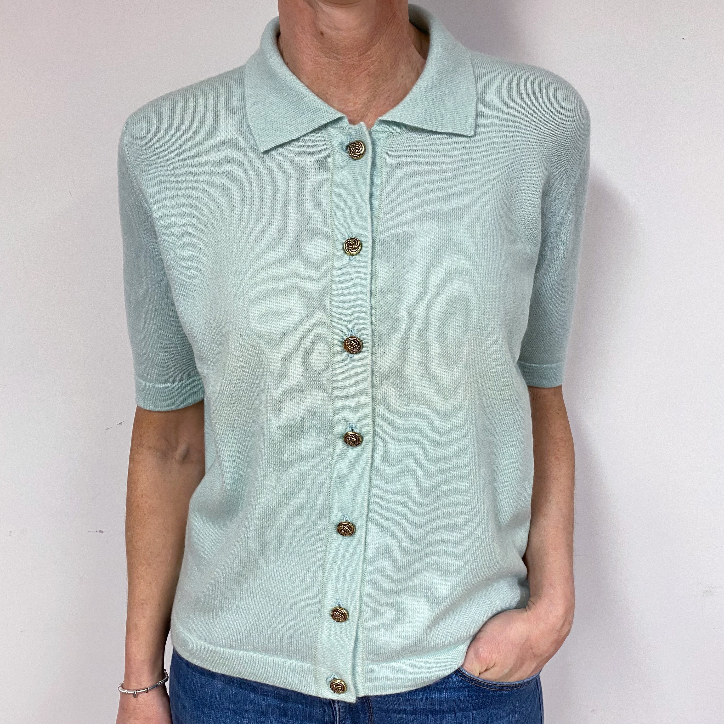 Vintage Mint Green Cashmere Collared Cardigan Medium