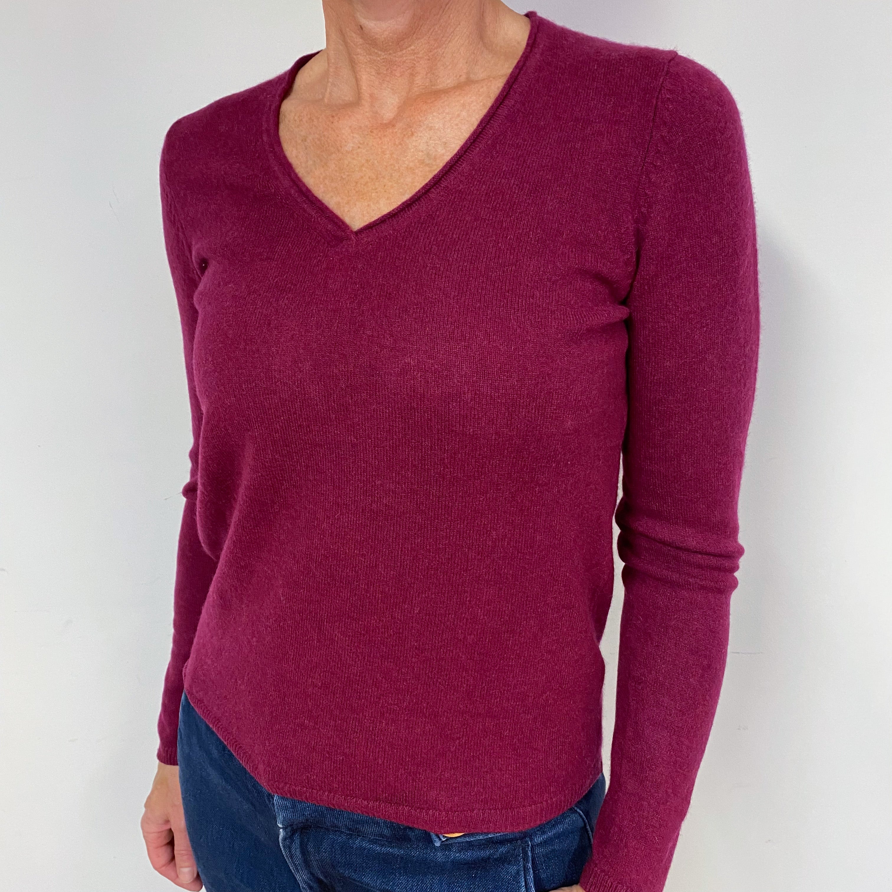 Deep Ruby Red Cashmere V-Neck Jumper