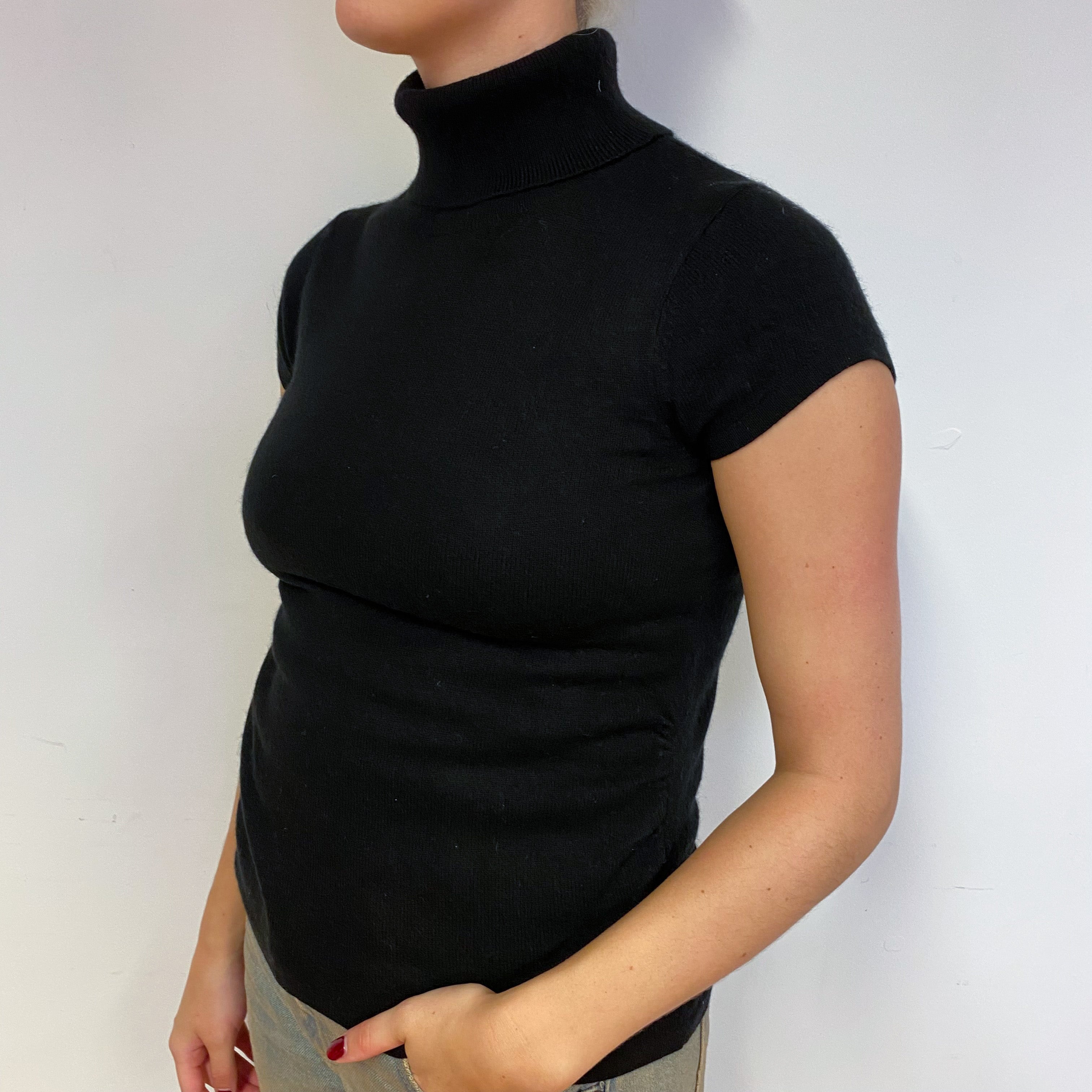 Black Short Sleeve Cashmere Polo Neck Jumper Small