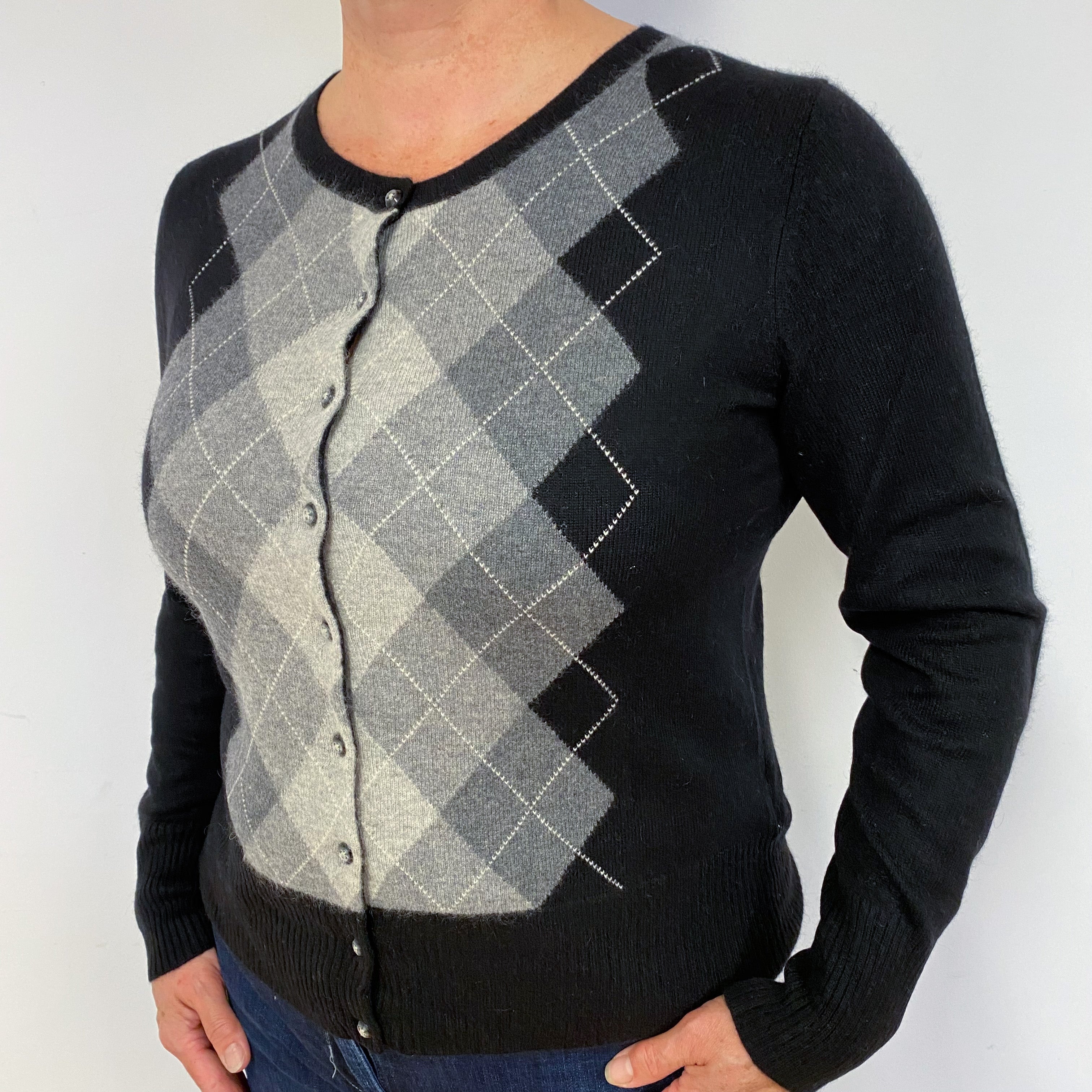 Black & Grey Diamond Cashmere Cardigan Large