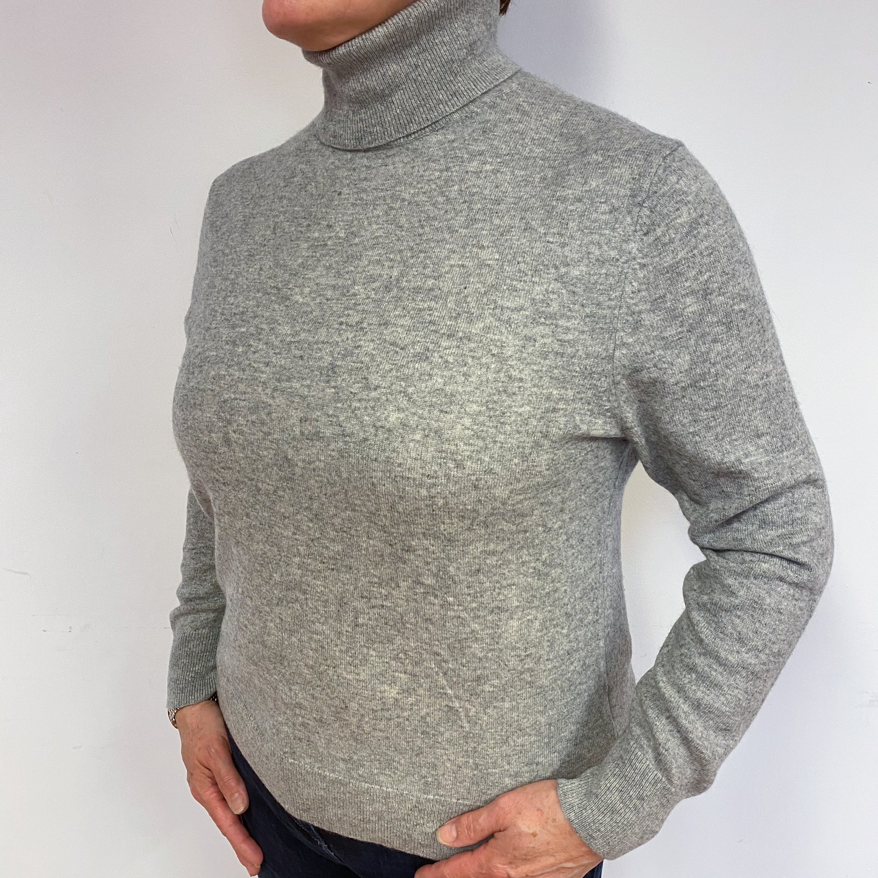 Smoke Grey Cashmere Polo Neck Jumper Large
