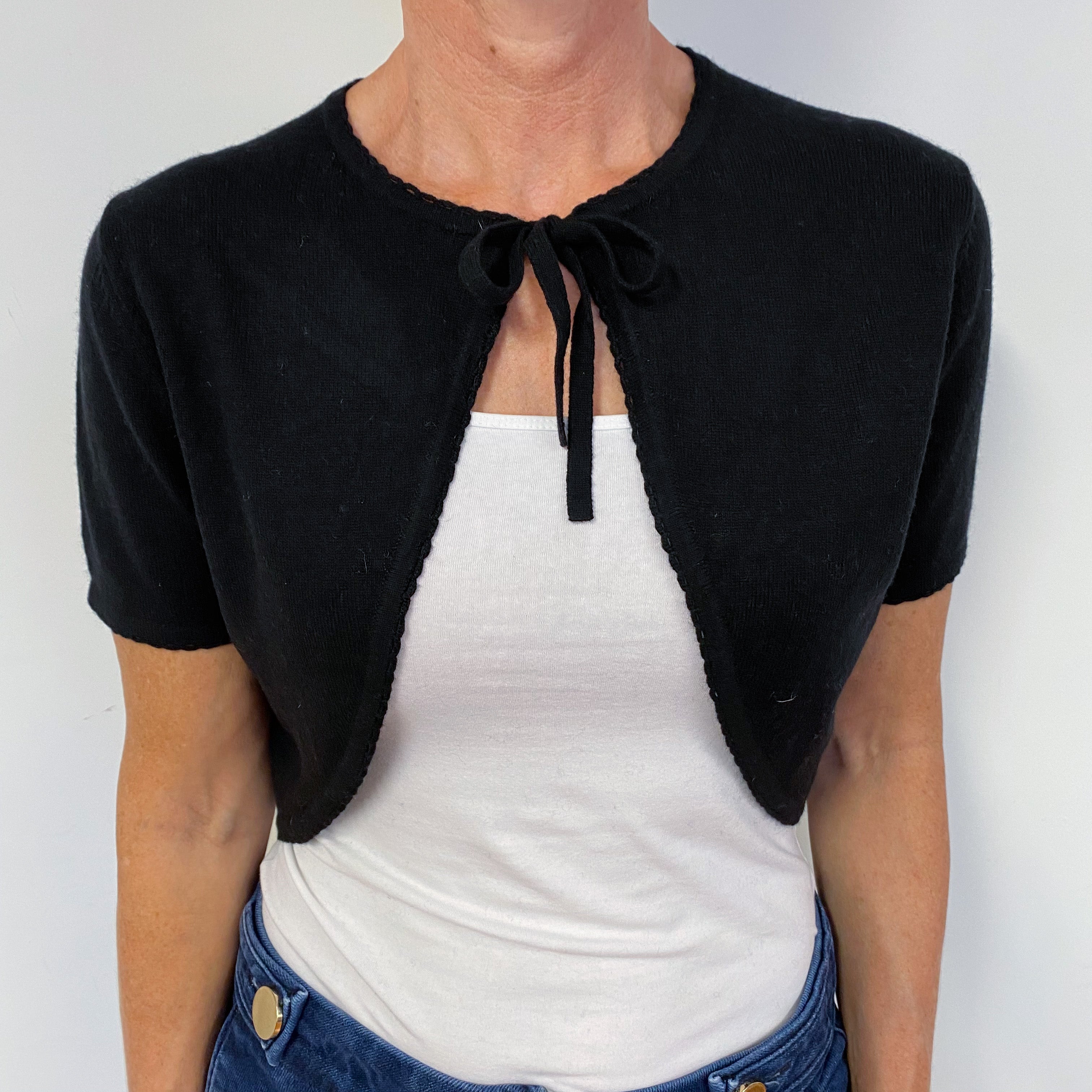 Black Short Sleeved Cashmere Bolero Cardigan