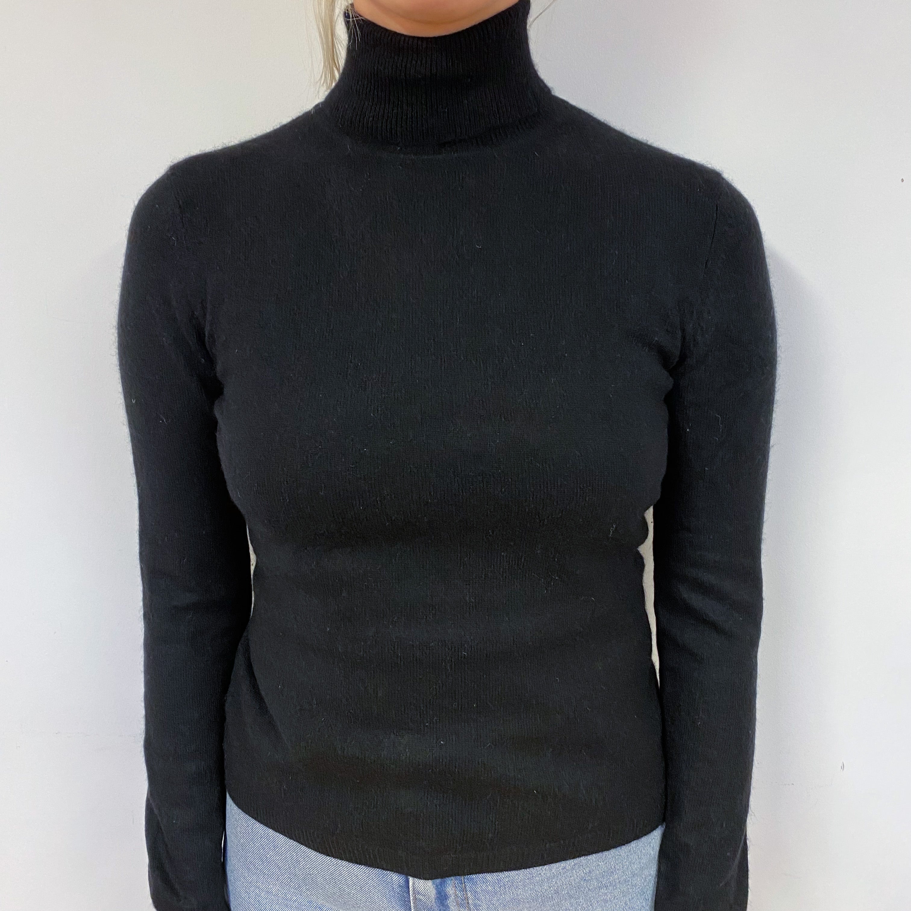 Black Cashmere Polo Neck Jumper Small