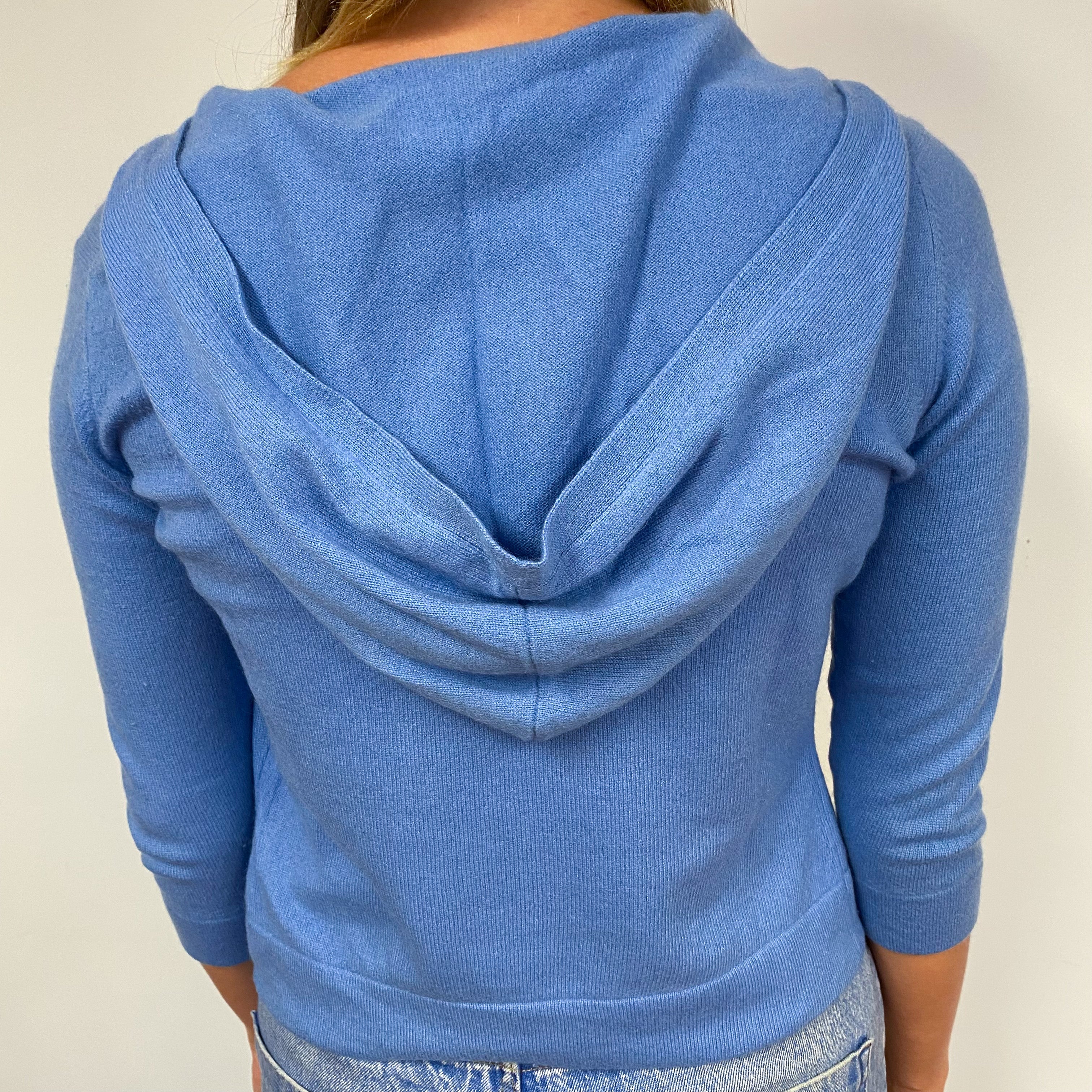 Cornflower Blue Cashmere Cardigan with Hood