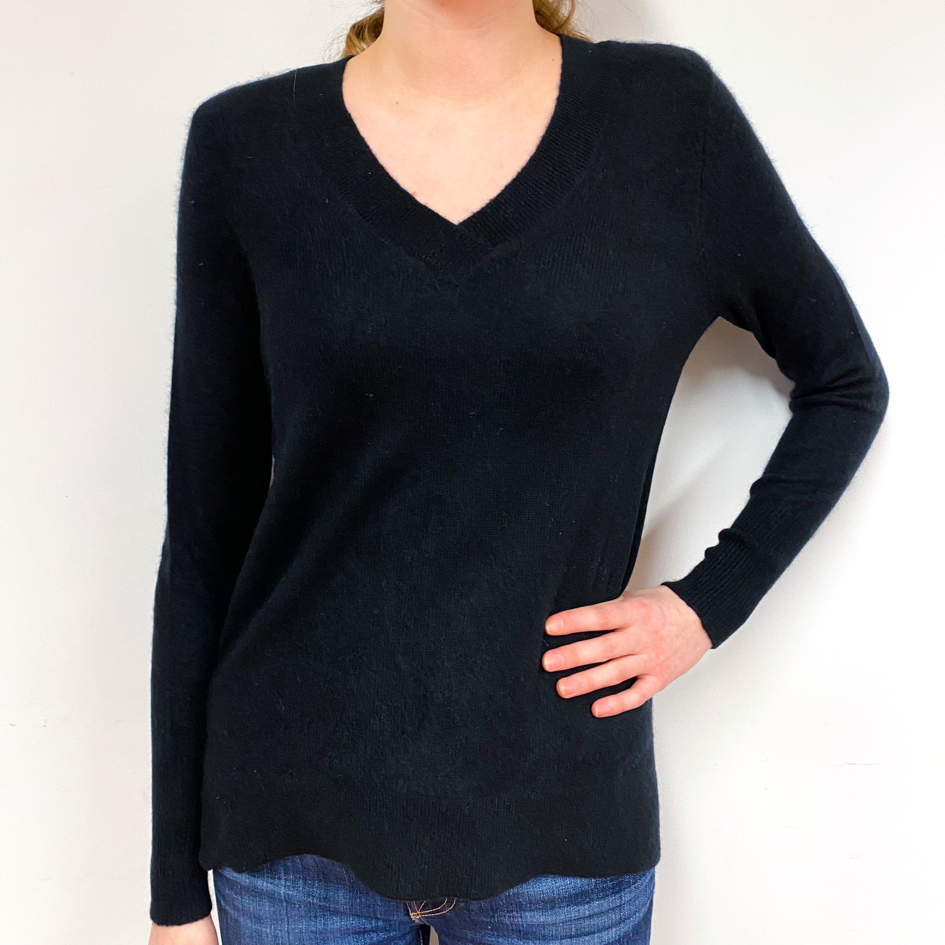 Black Cashmere V-Neck Jumper Extra Small