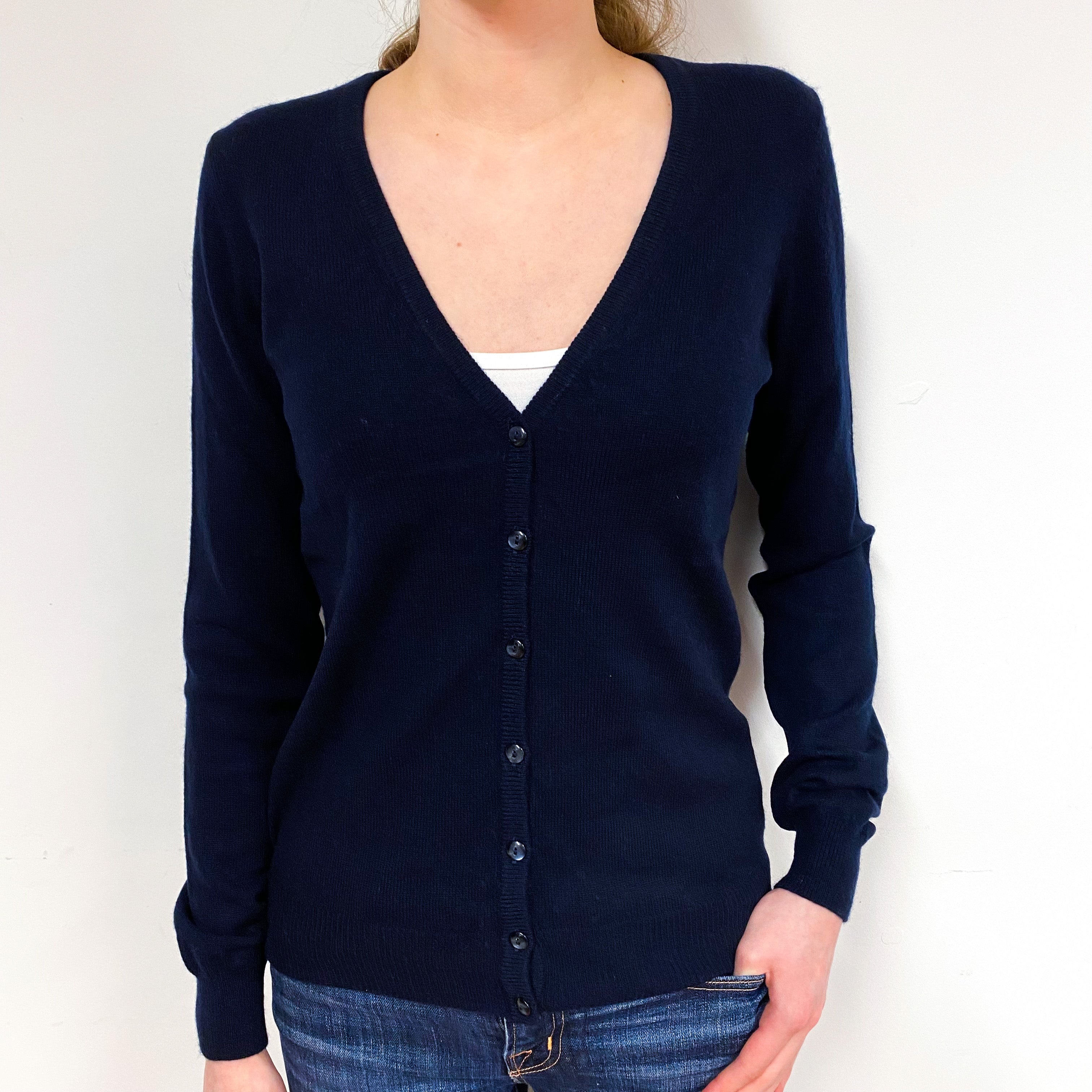Navy Blue Cashmere V-Neck Cardigan Extra Small