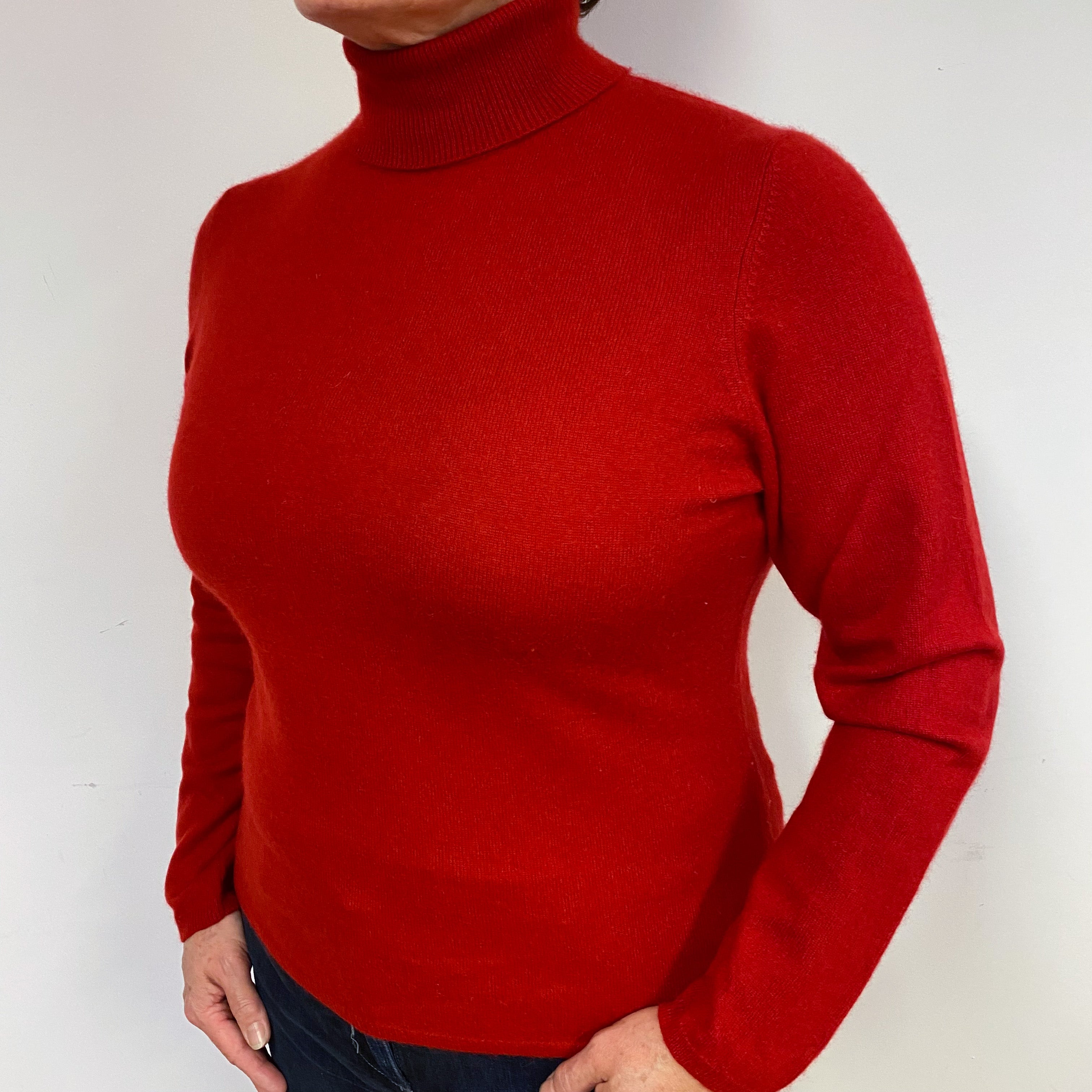Garnet Red Cashmere Polo Neck Jumper Large