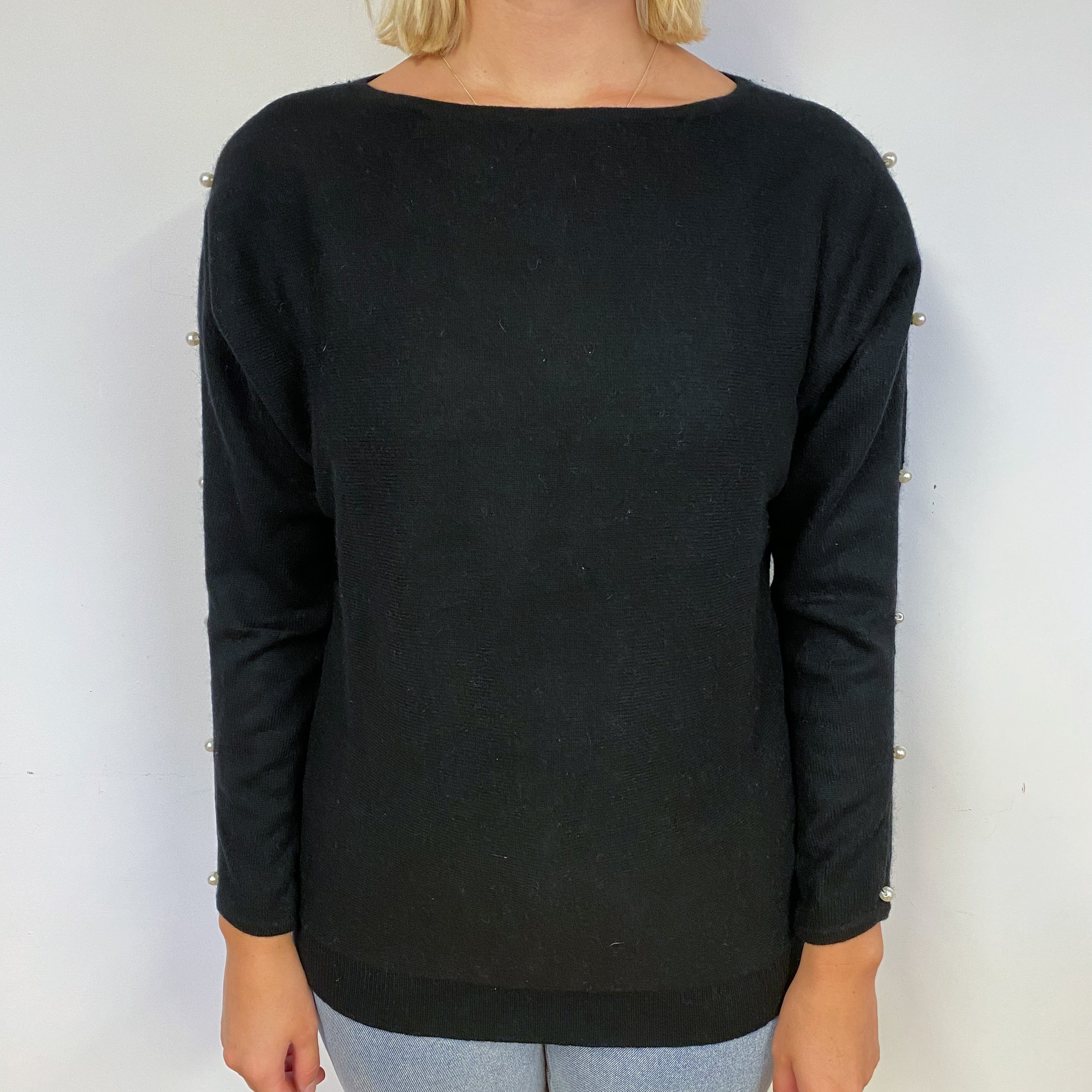 Black Cashmere Batwing Crew Neck Jumper Small