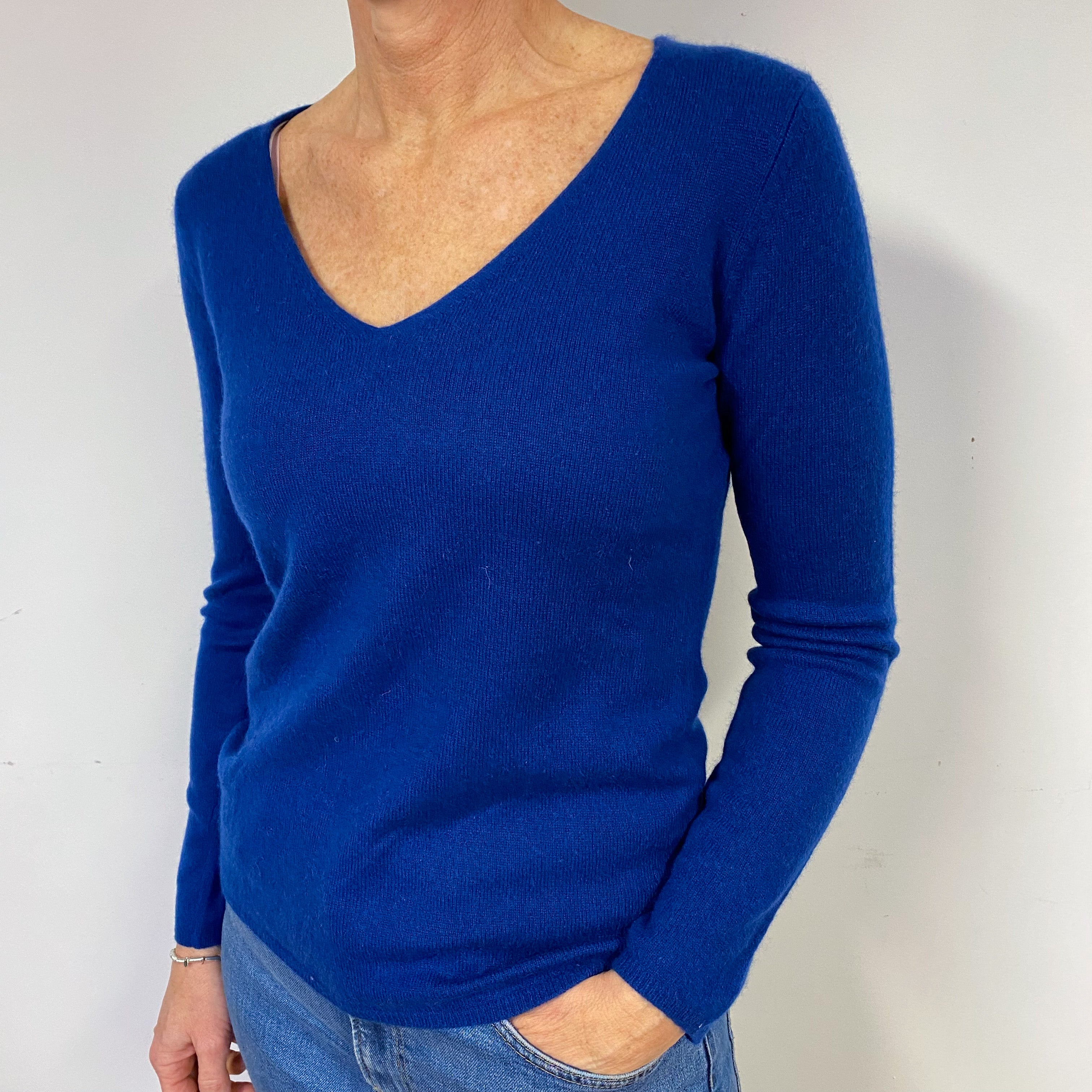 Deep Admiral Blue Cashmere V-Neck Jumper Medium