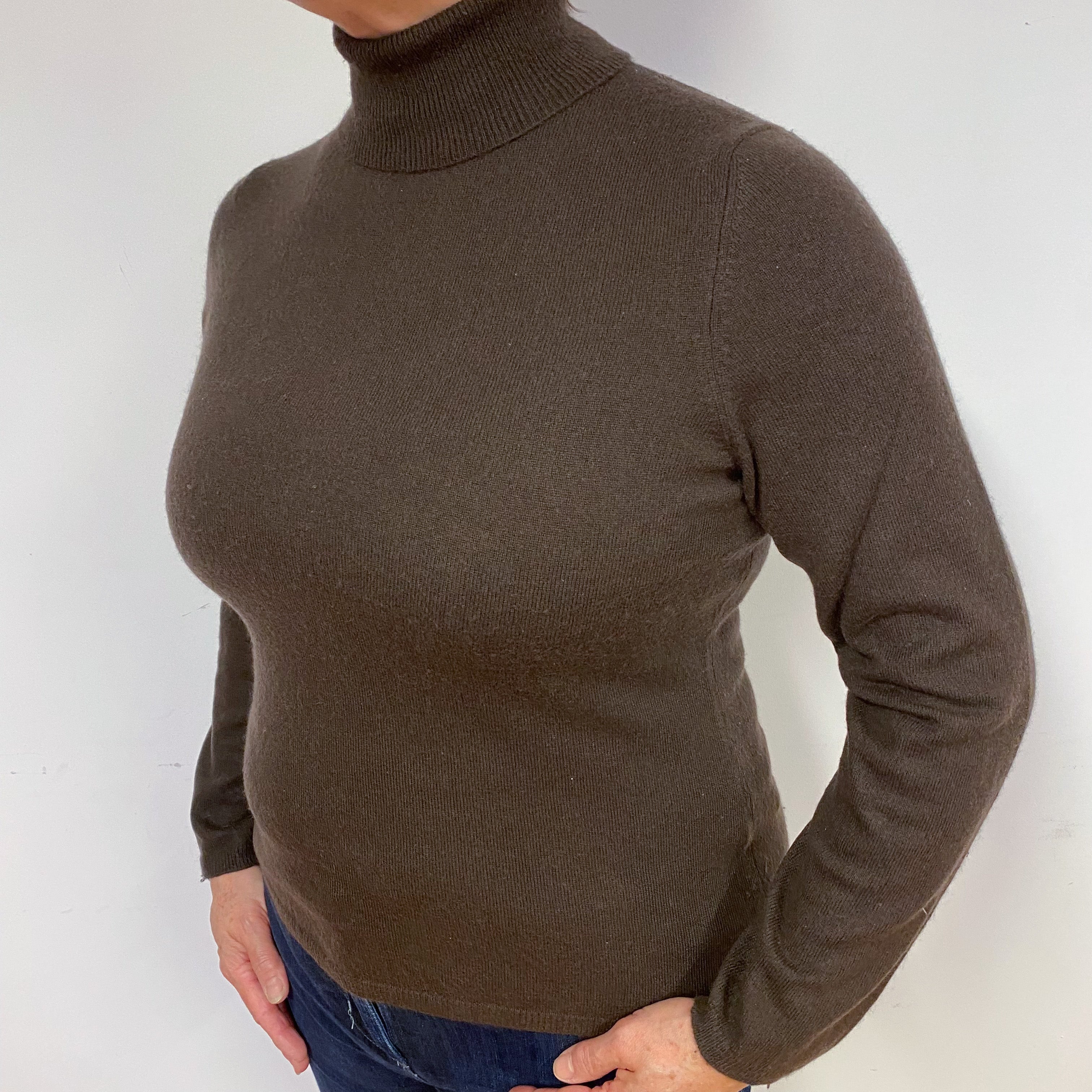 Peppercorn Brown Cashmere Polo Neck Jumper Large