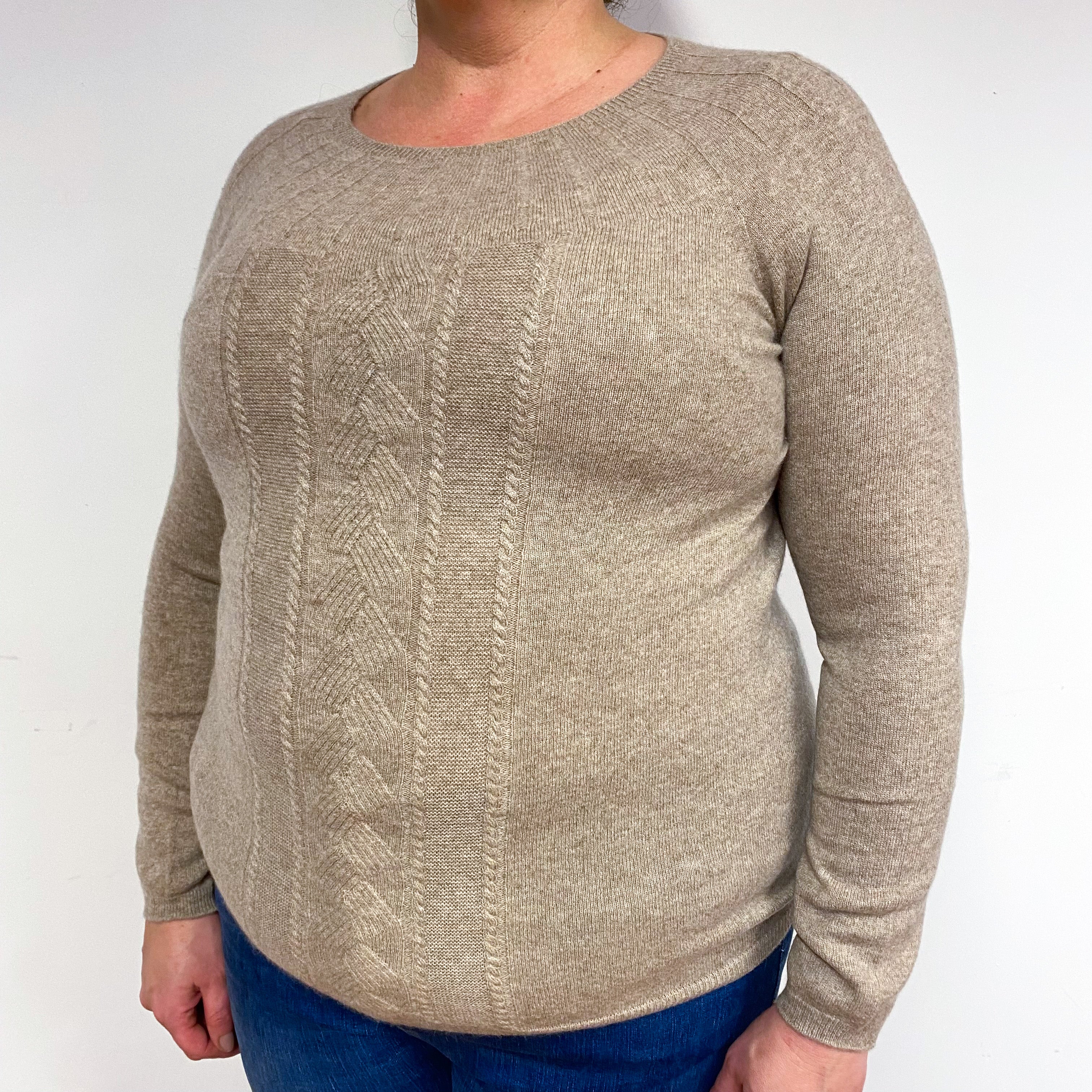 Caramel Beige Cashmere V-Neck Jumper Extra Large