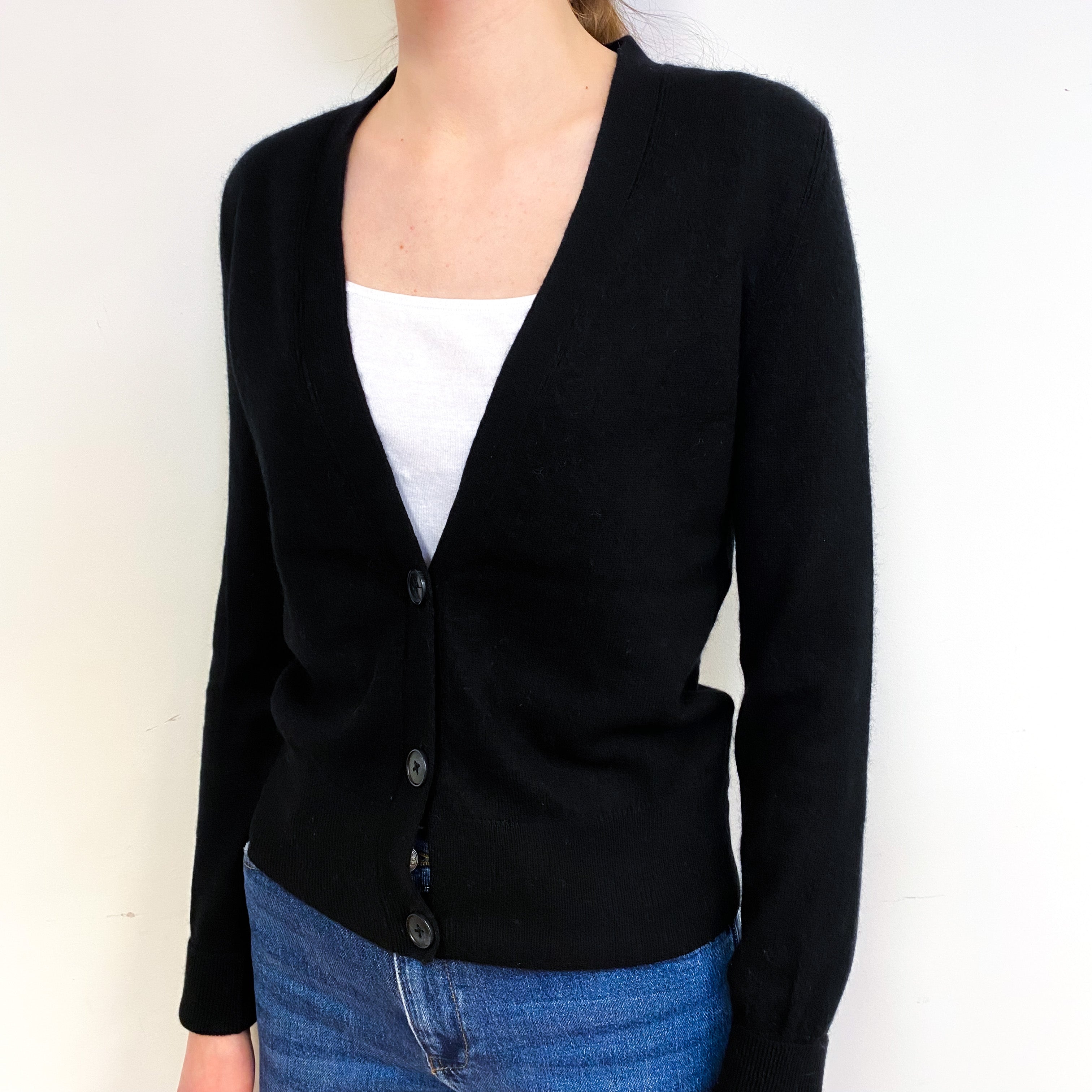 Black Cashmere Low V-Neck Cardigan Extra Small