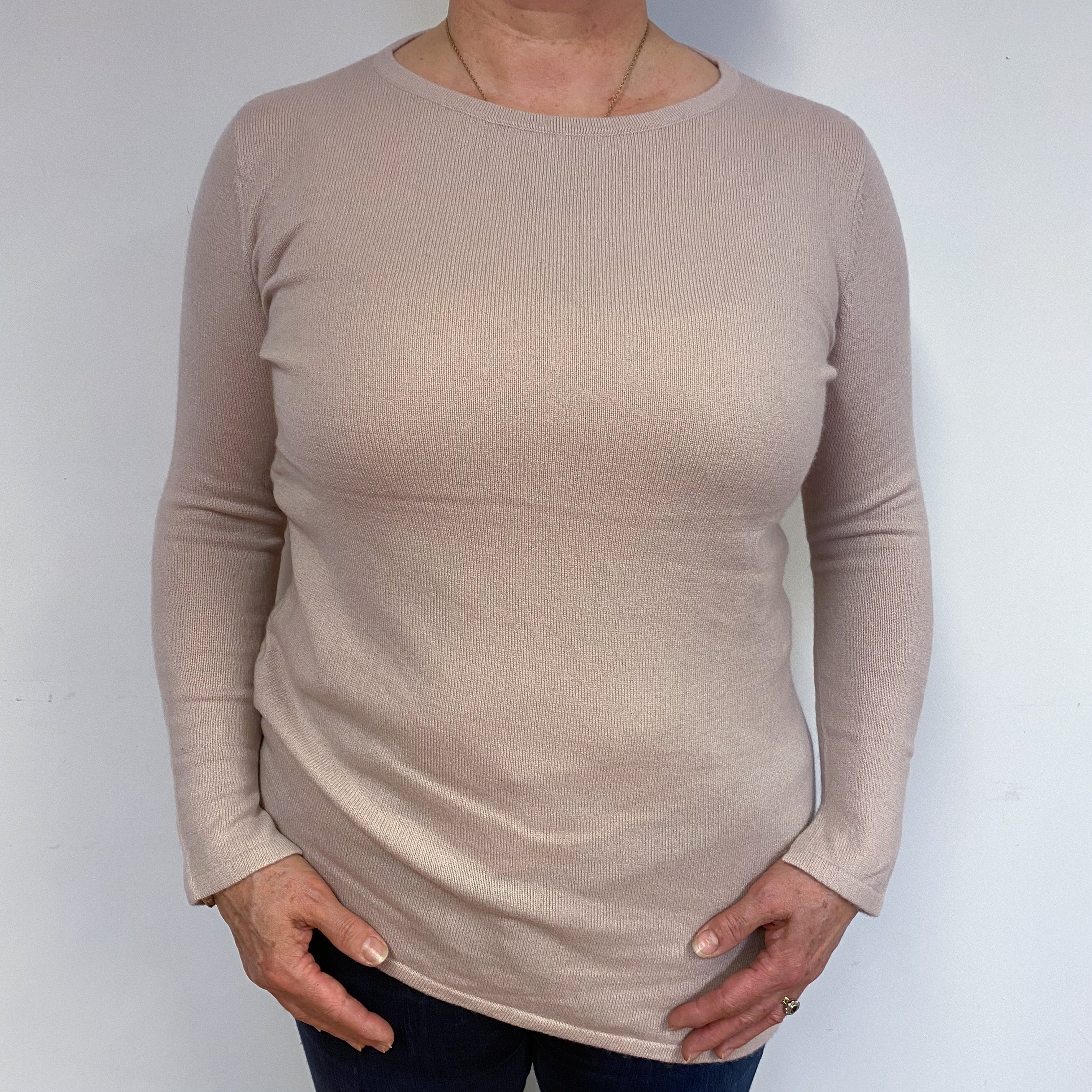Nude Pink Ruched Cashmere Crew Neck Jumper Large
