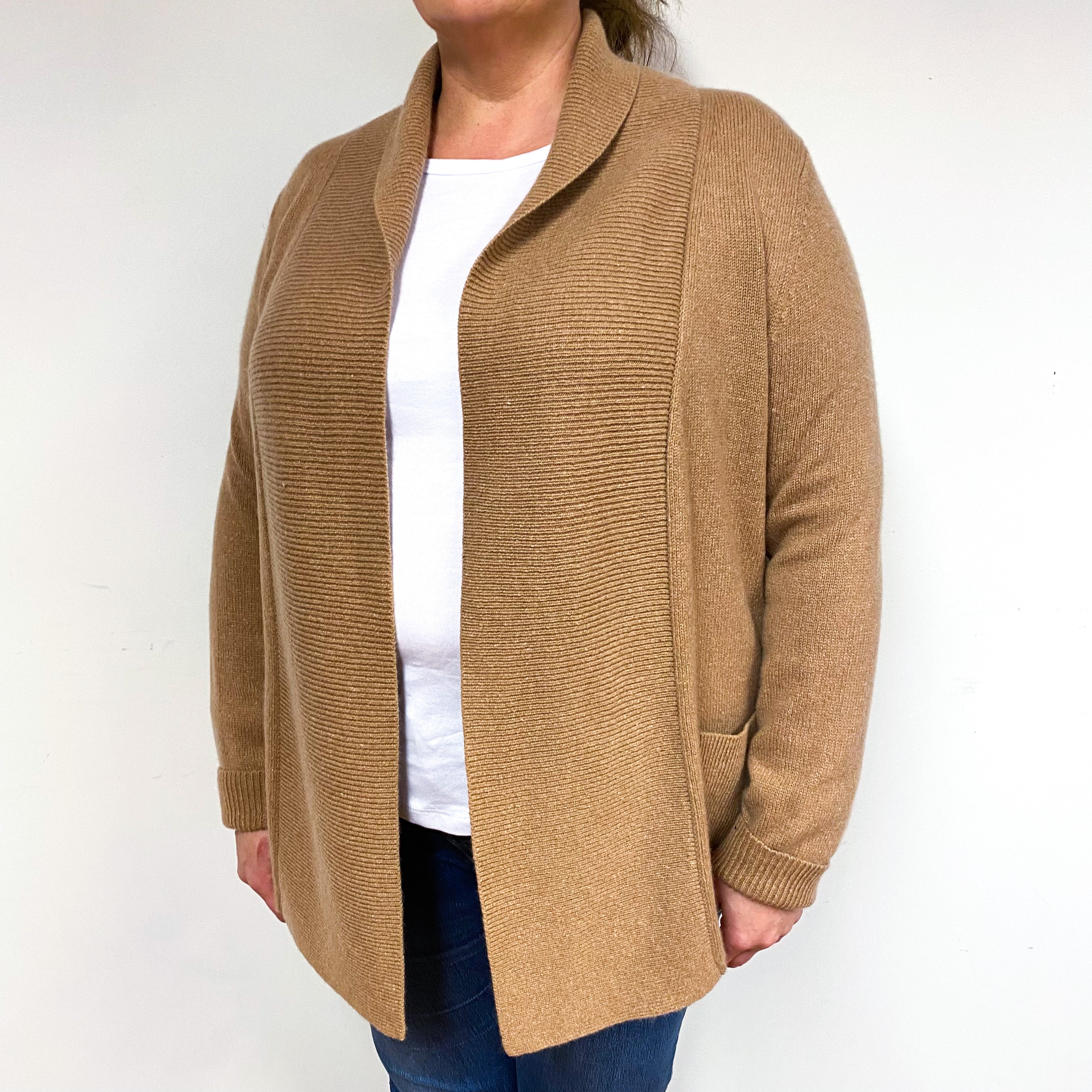 Butterscotch Brown Cashmere Edge-Edge Cardigan Extra Large