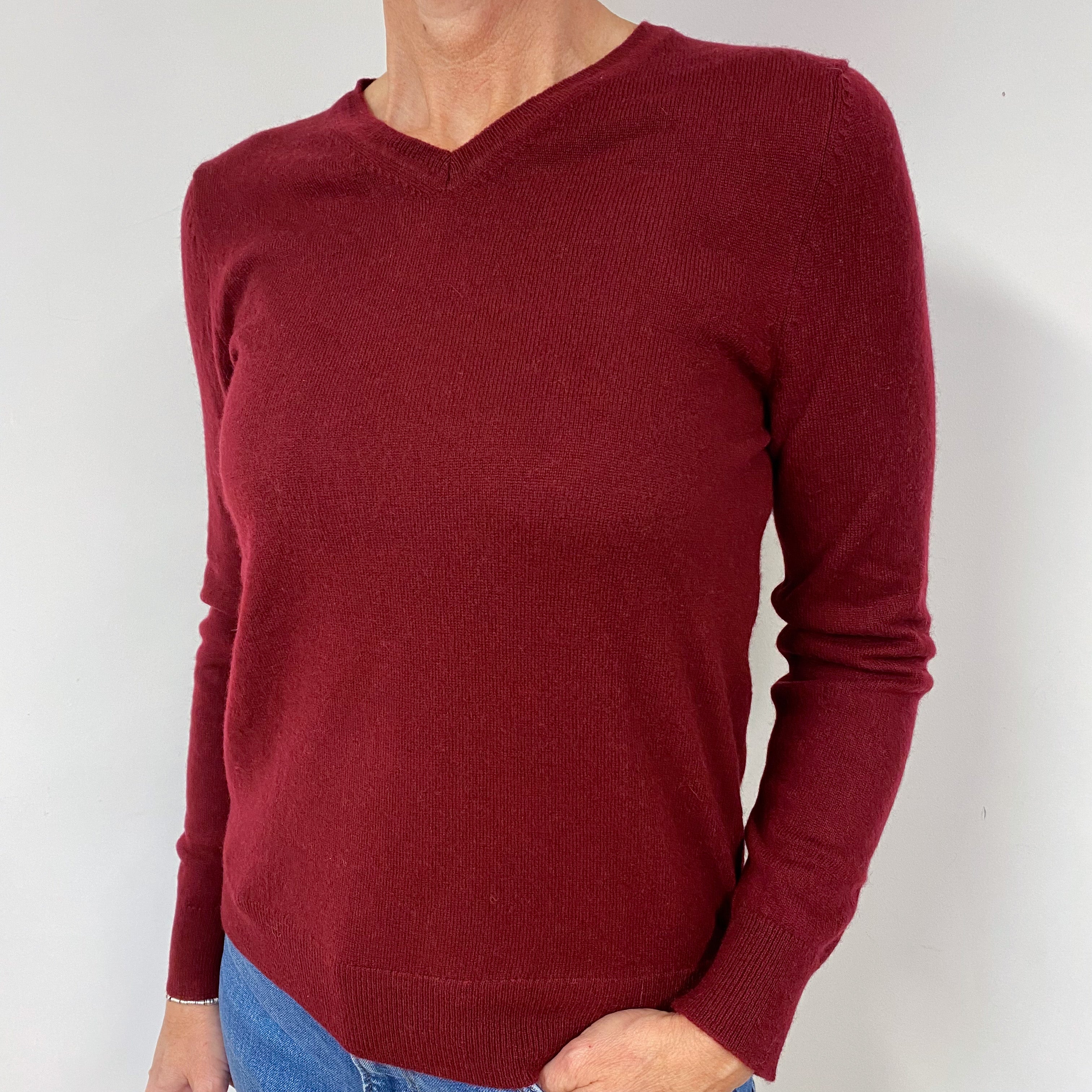 Wine Red Cashmere V-Neck Jumper Medium
