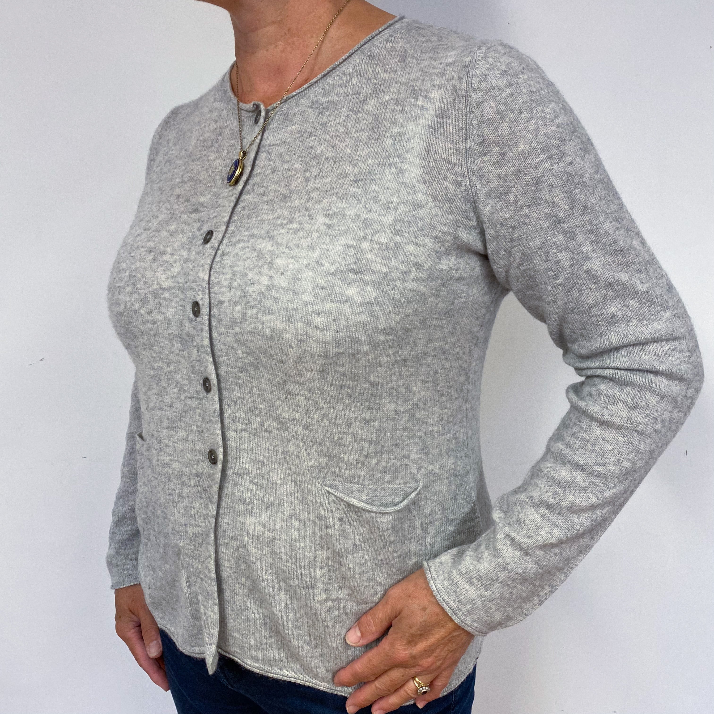 Smoke Grey Crew Neck Cashmere Cardigan