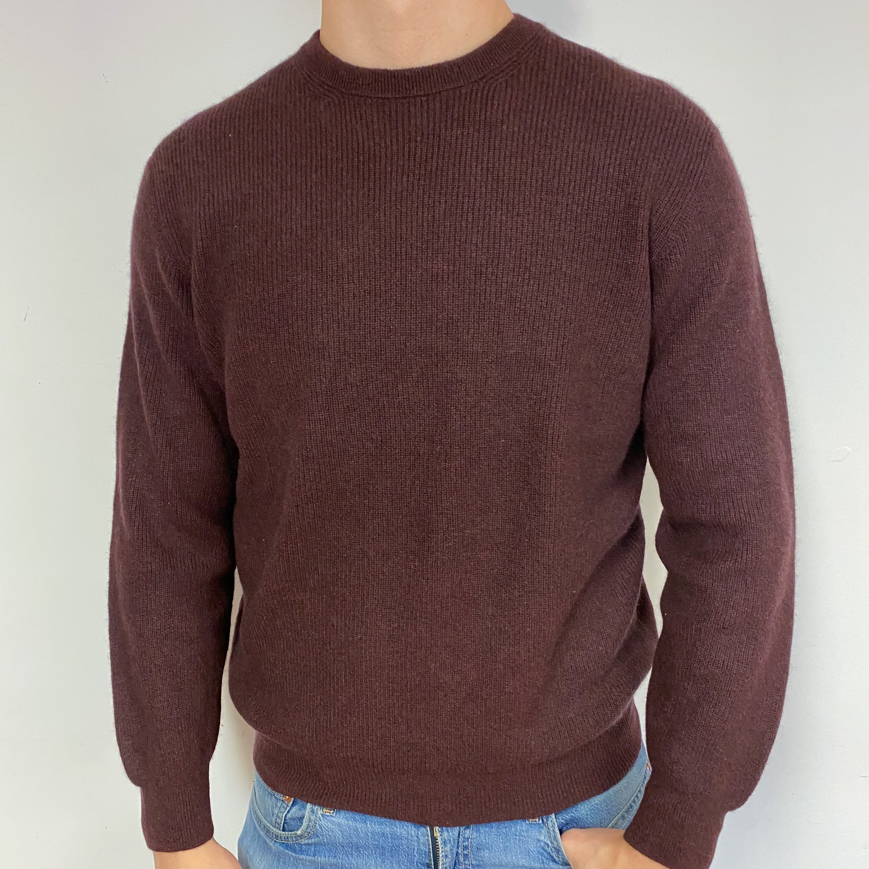 Men's Chocolate Brown Cashmere Crew Neck Jumper XL