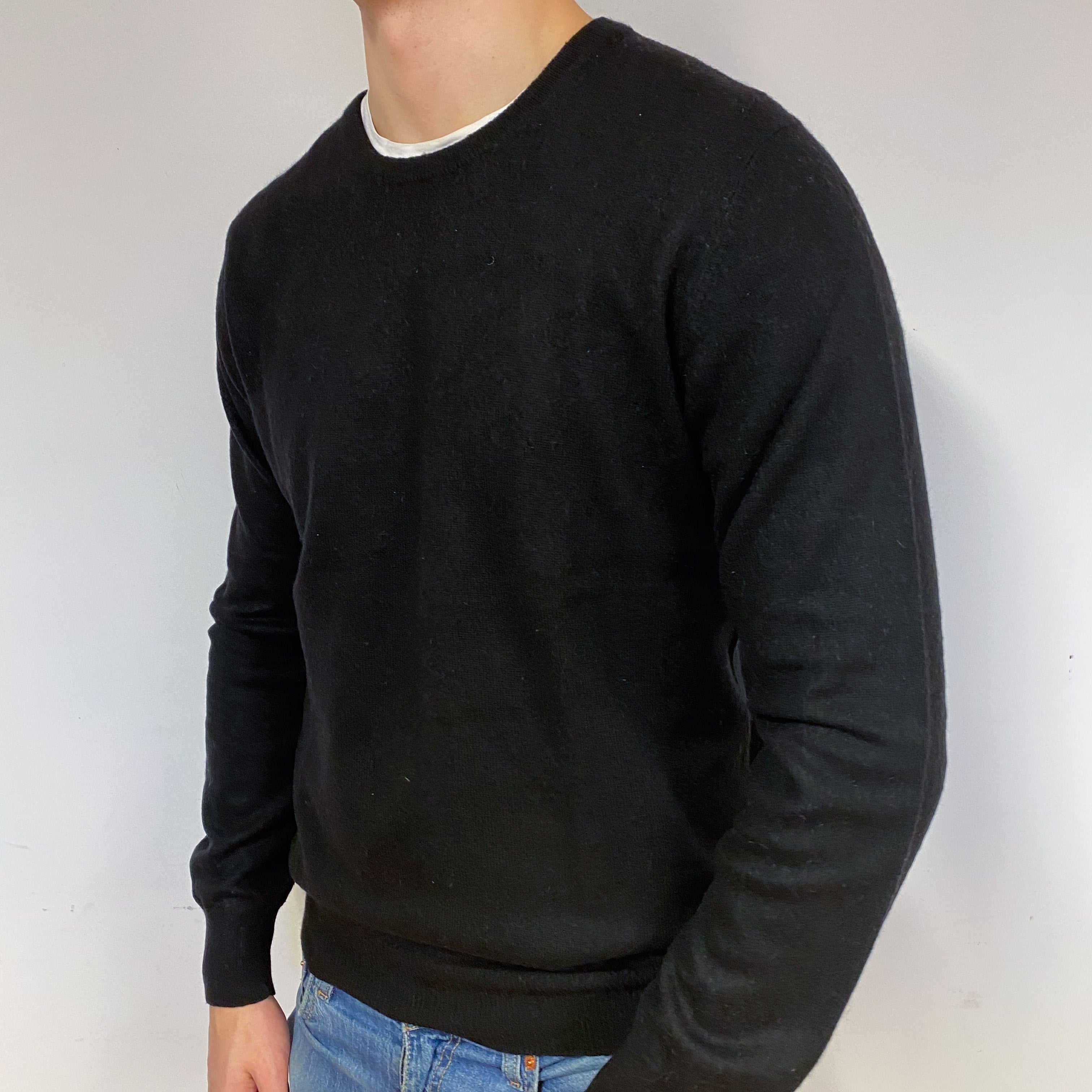 Men's Black Cashmere Crew Neck Jumper Extra Large