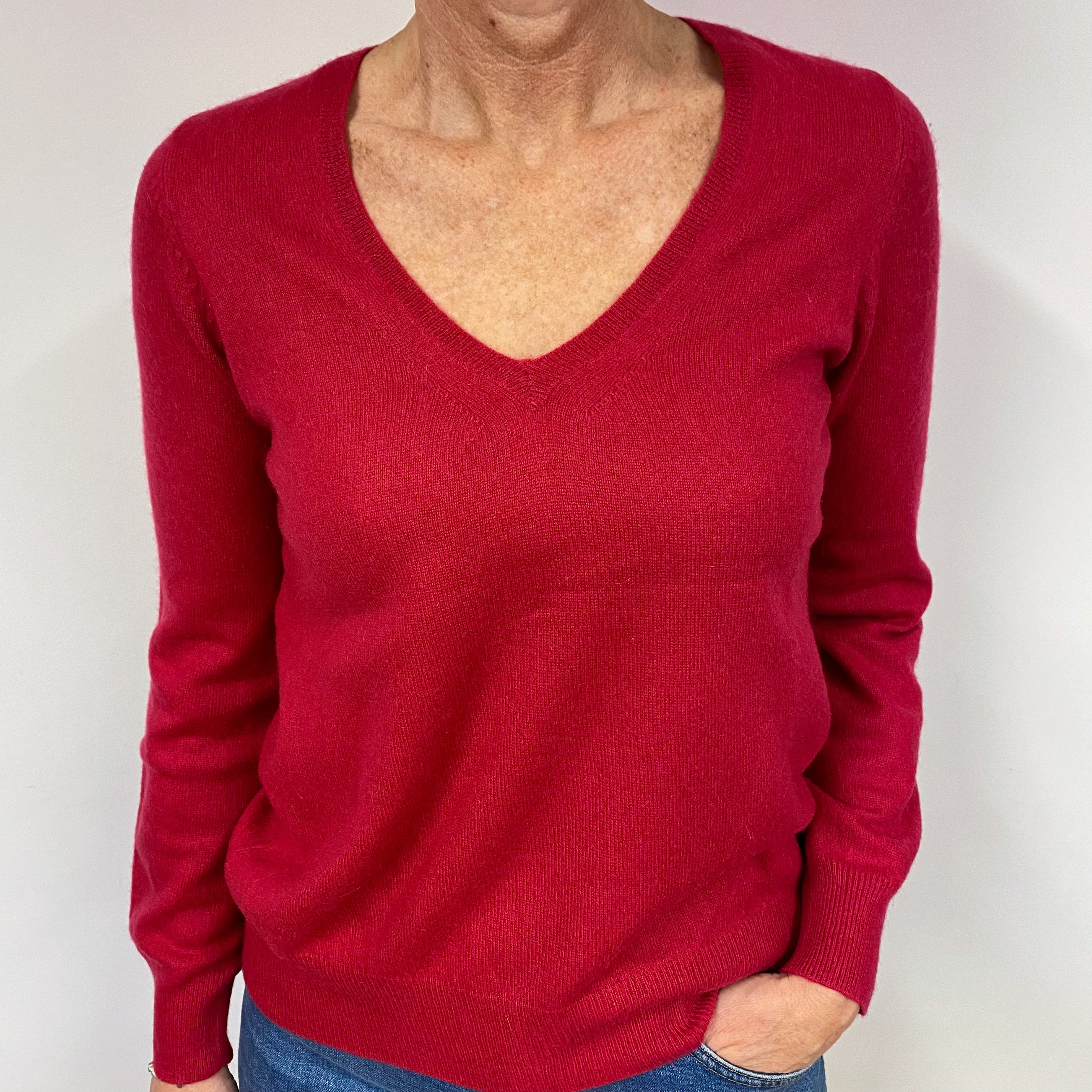 Ruby Red Cashmere V-Neck Jumper Medium