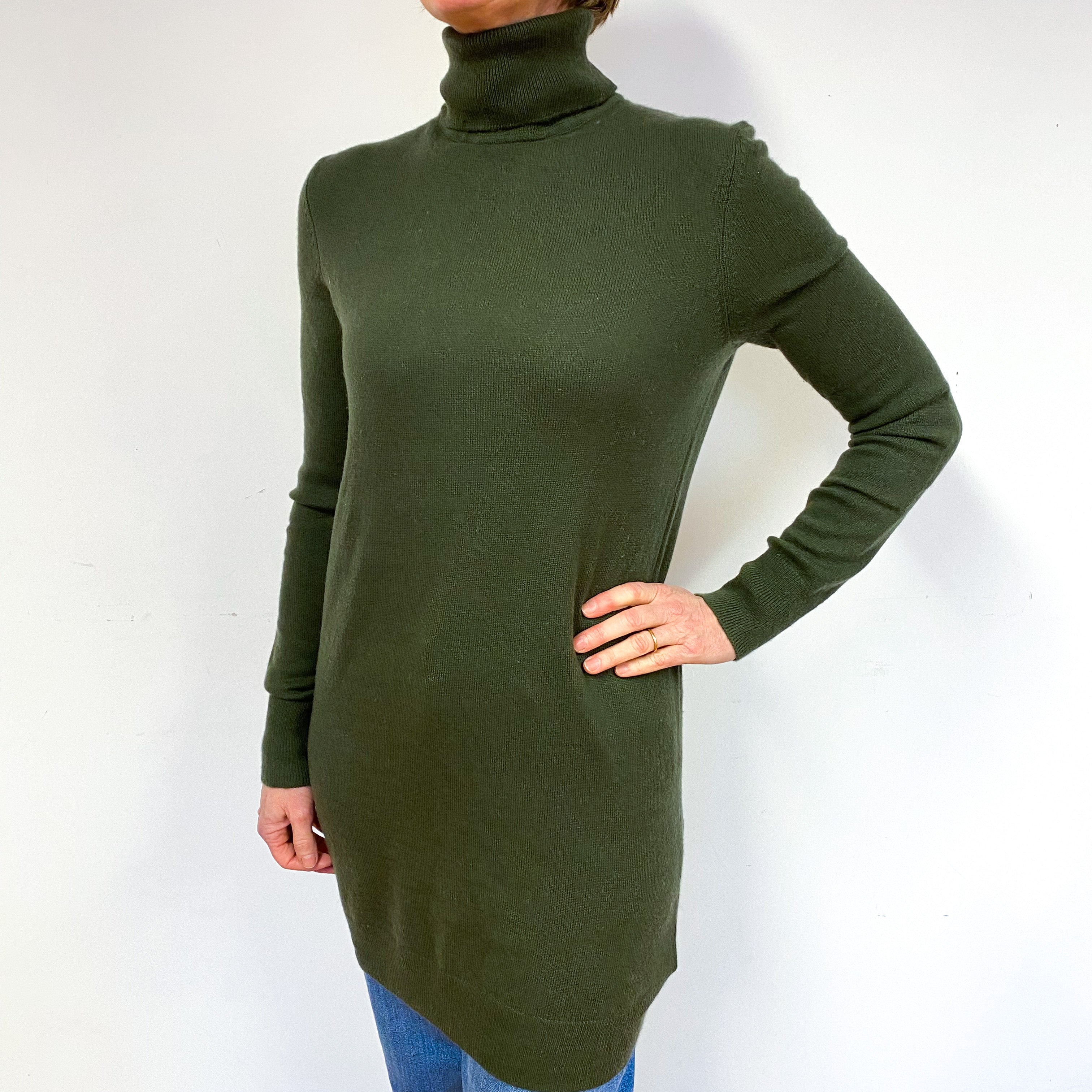 Dark Olive Cashmere Polo Neck Tunic Medium