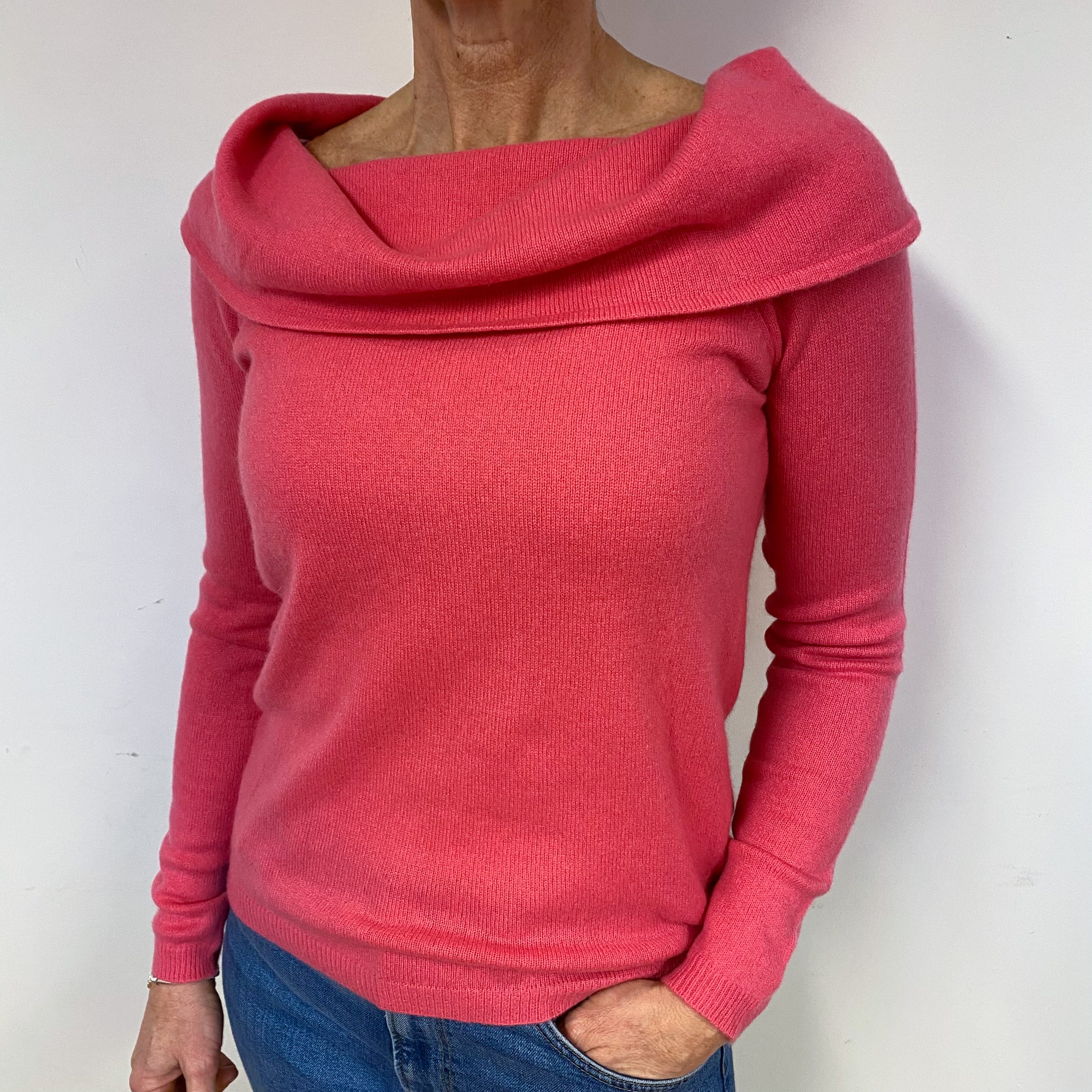 Rose Pink Cashmere Cowl Neck Jumper Medium