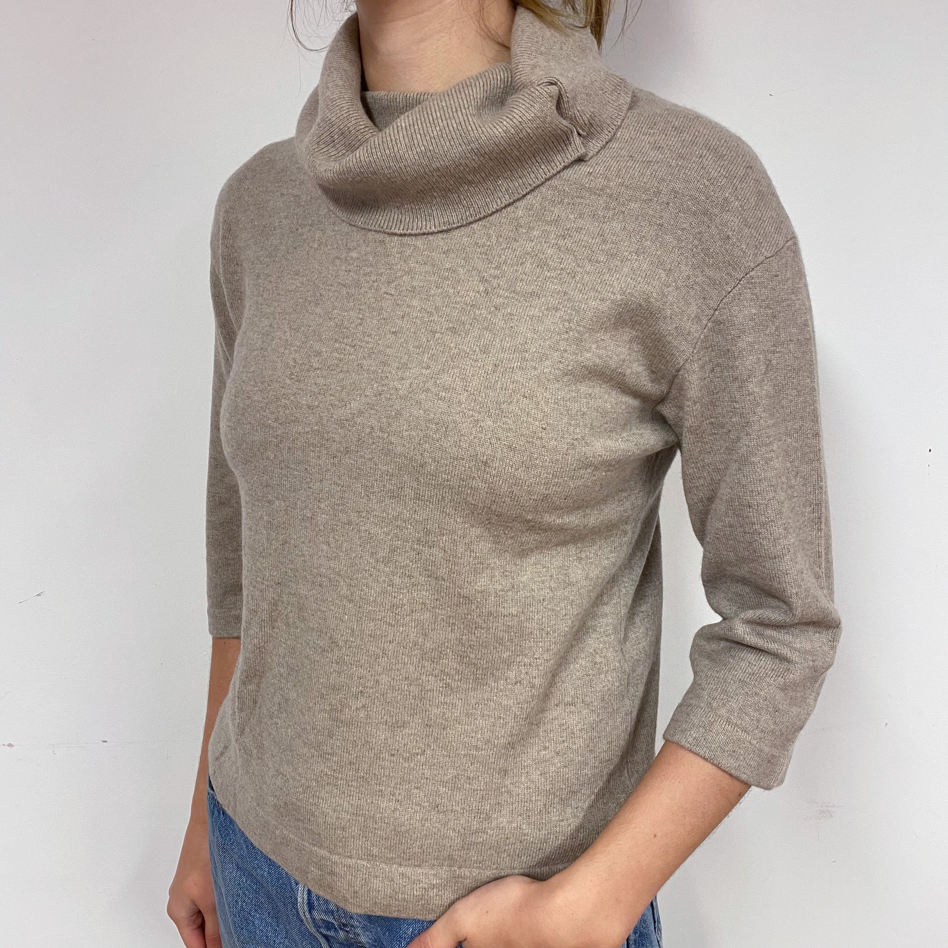 Fawn Beige Cashmere Polo Neck Jumper Small