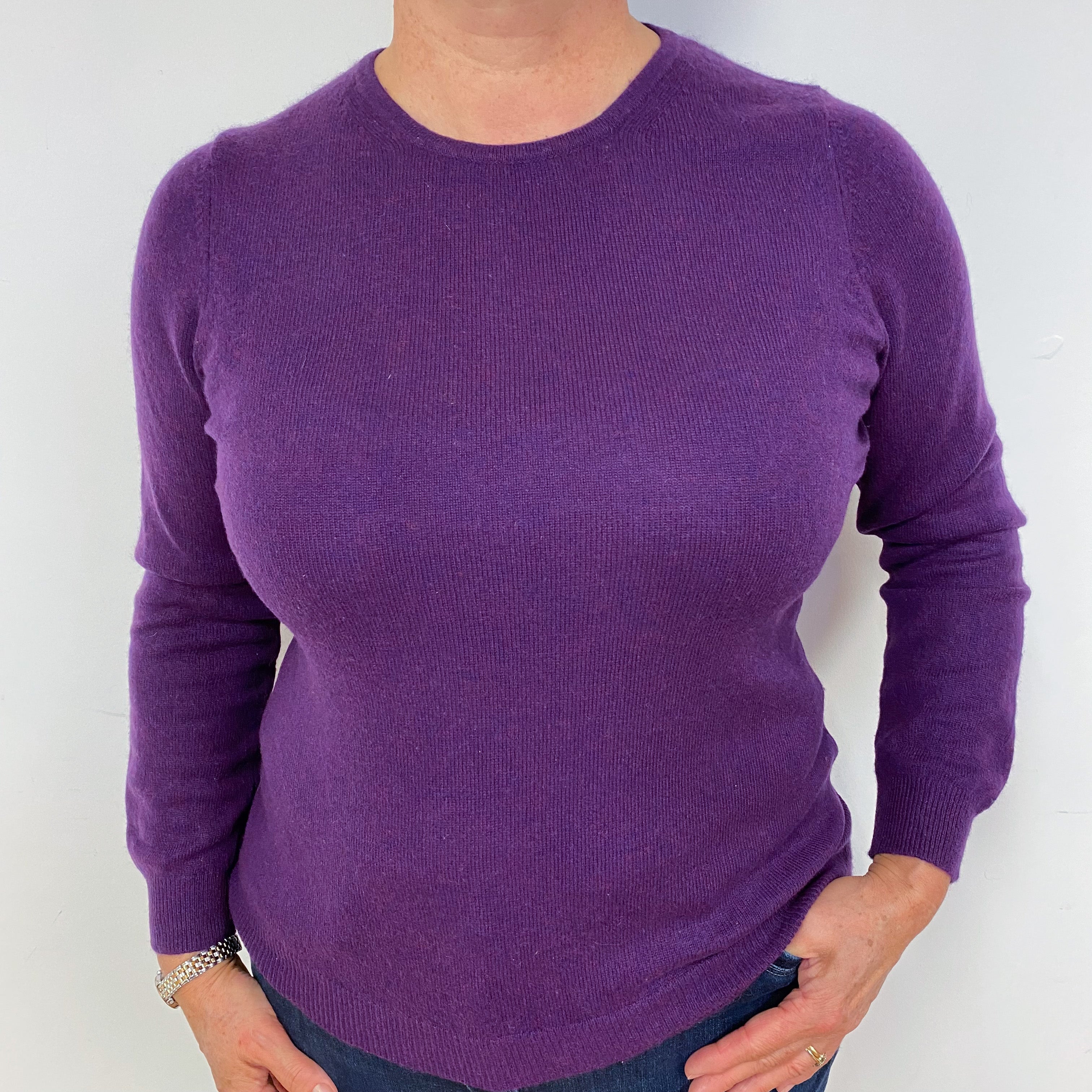 Plum Purple Cashmere Crew Neck Jumper Large Petite