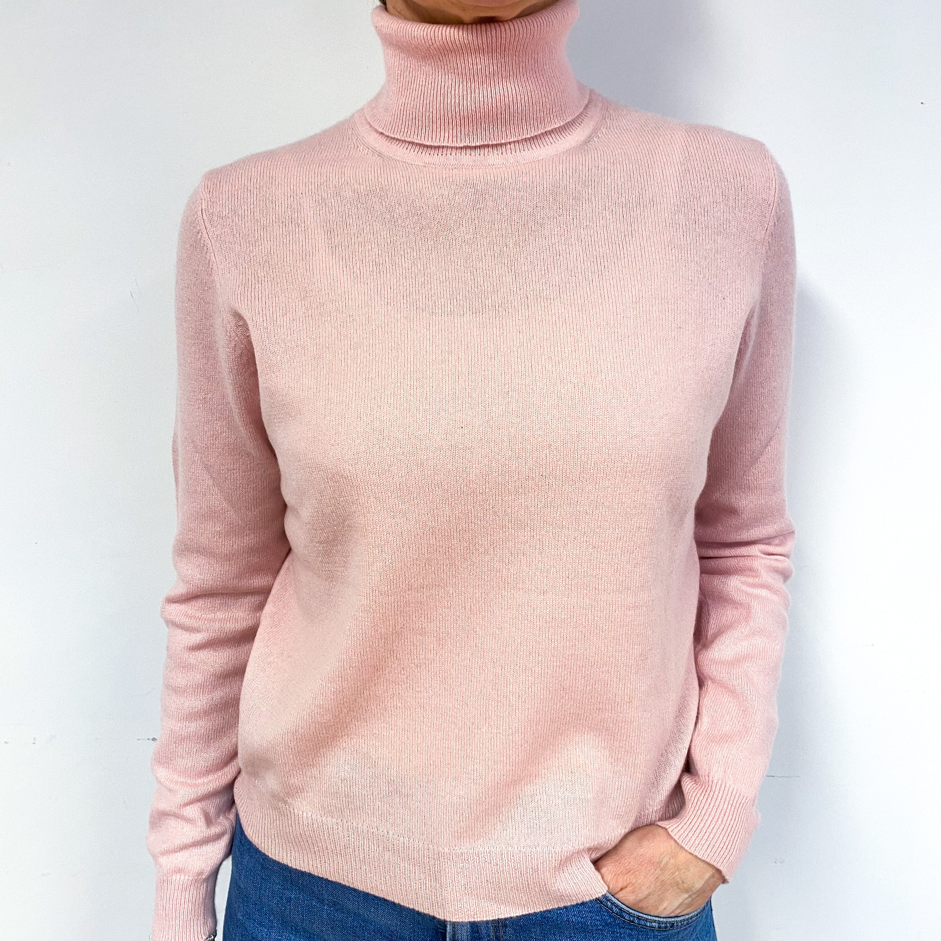Carnation Pink Cashmere Polo Neck Jumper Medium