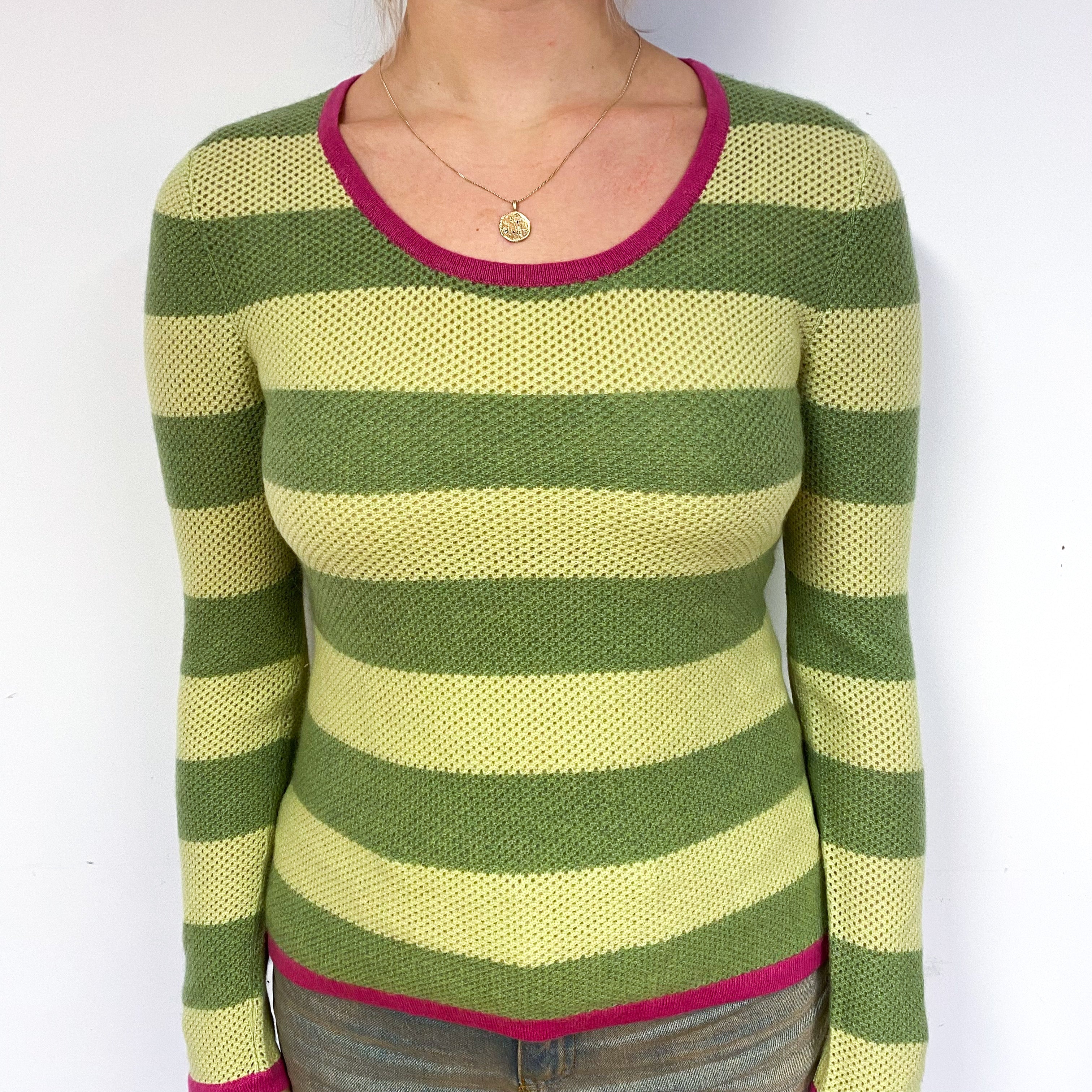 Green Stripe Cashmere Crew Neck Jumper Small