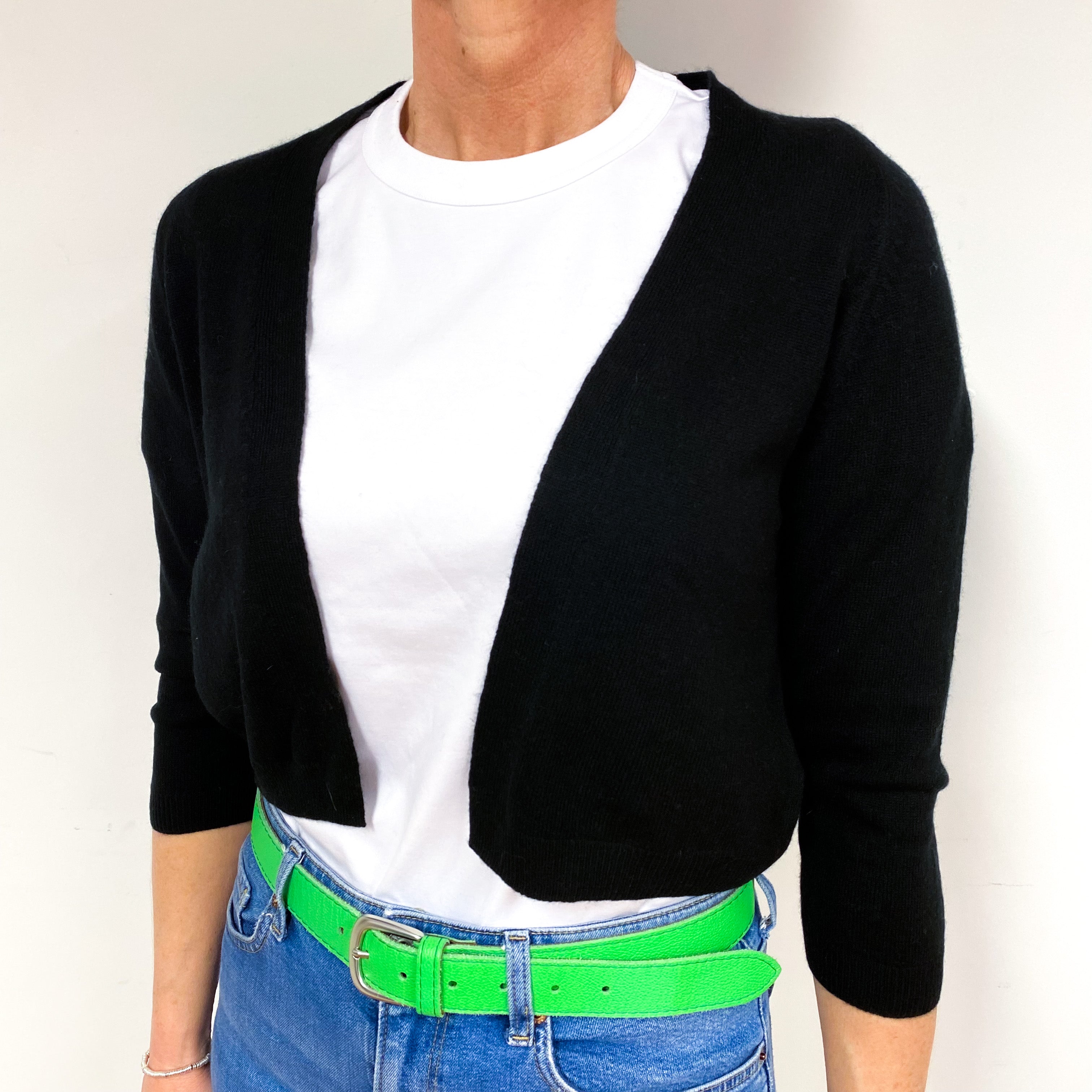 Black Cropped Cashmere Edge to Edge Cardigan Medium