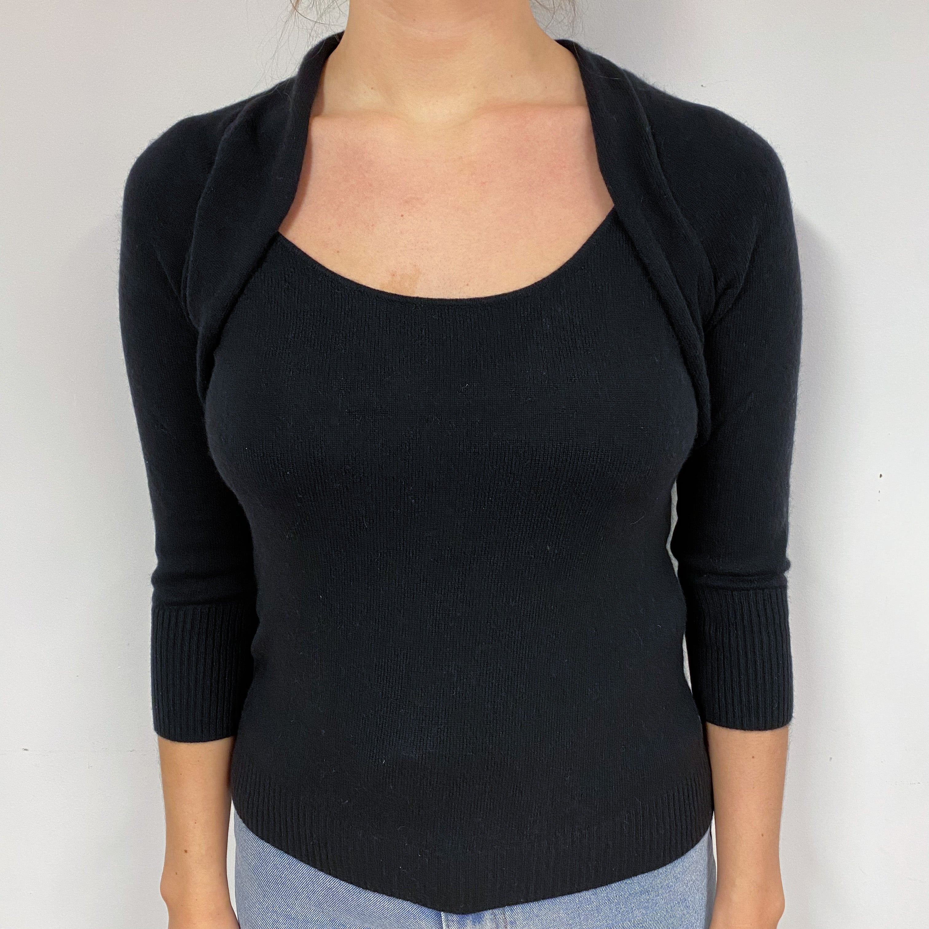 Black Cashmere Sweetheart Neck Jumper Small