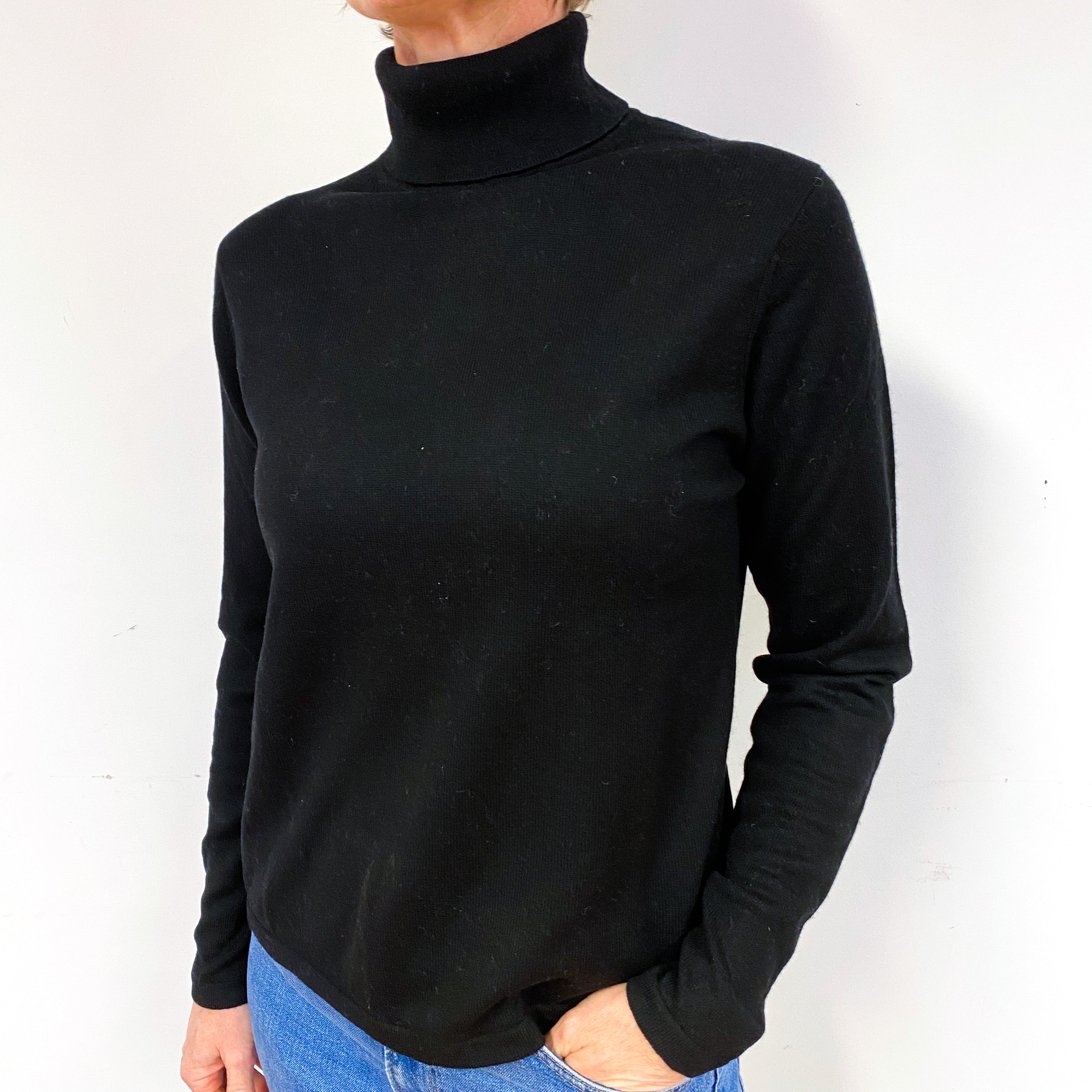 Black Cashmere Polo Neck Jumper Medium