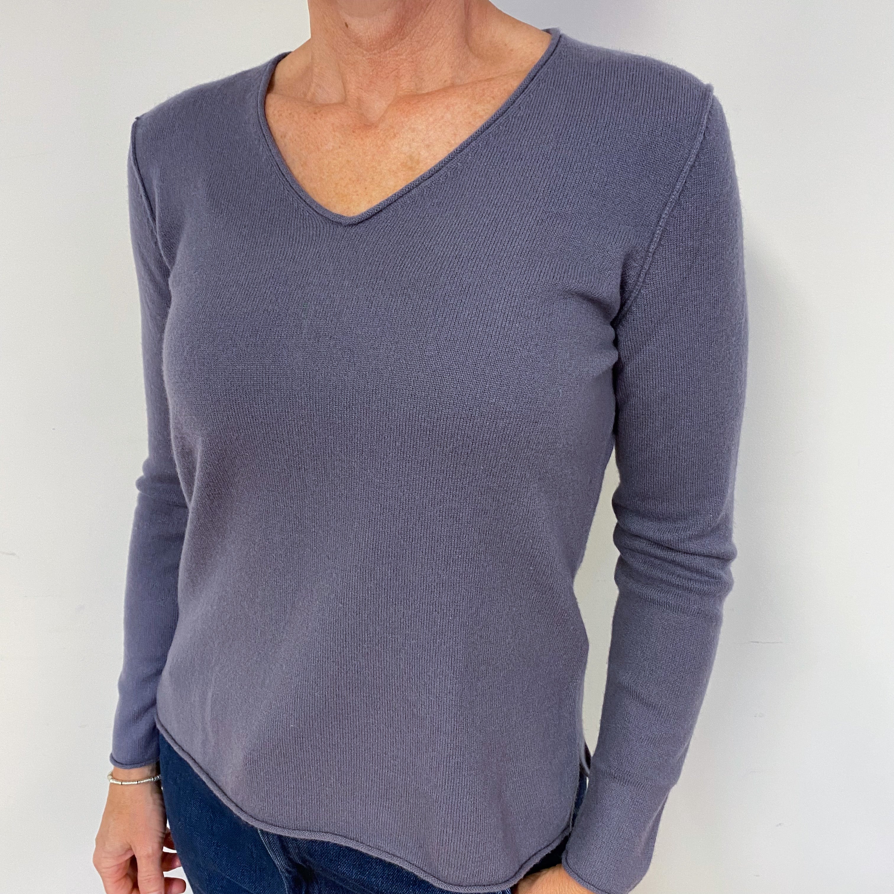 Slate Purple V Neck Cashmere Jumper