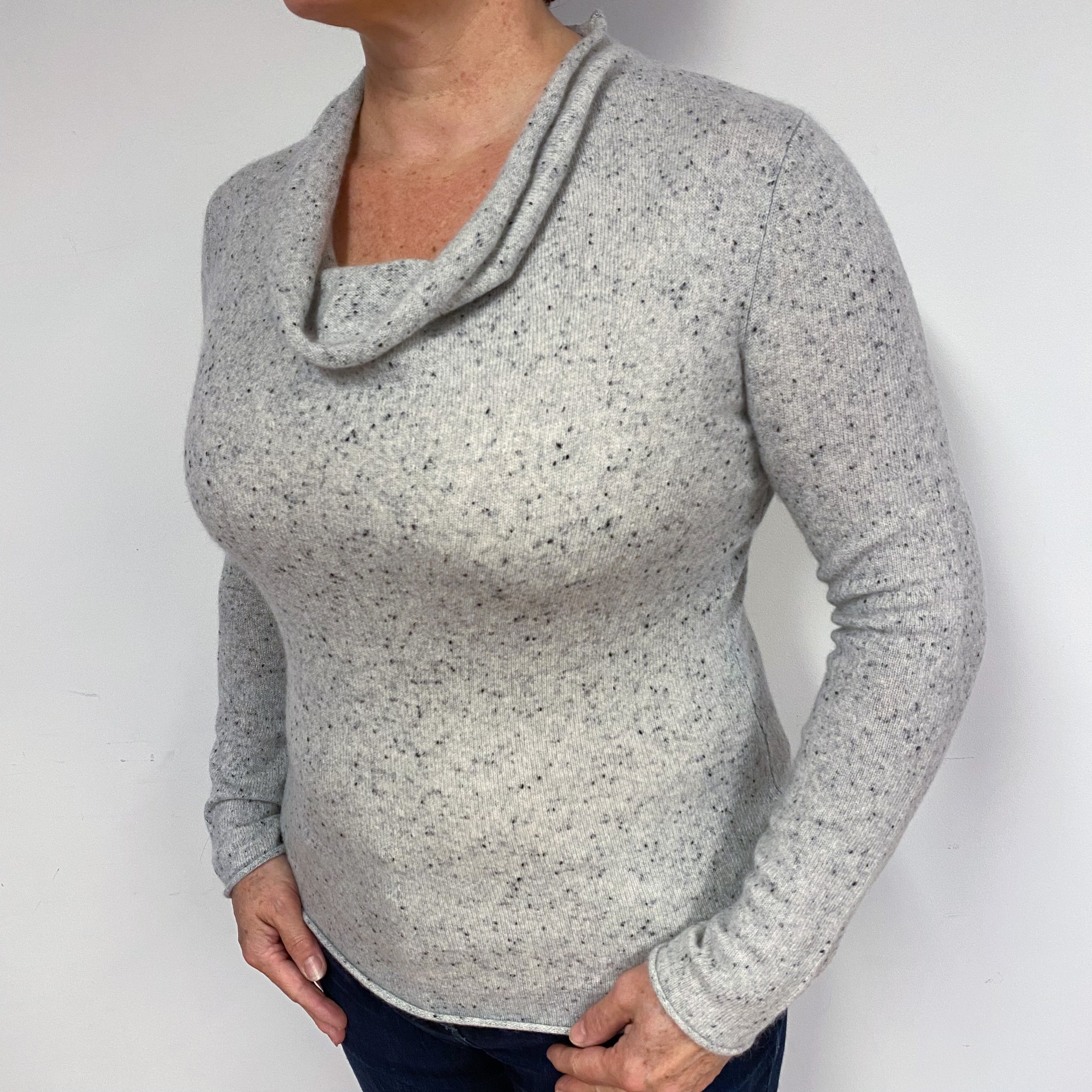 Dapple Grey Cashmere Cowl Neck Jumper Large