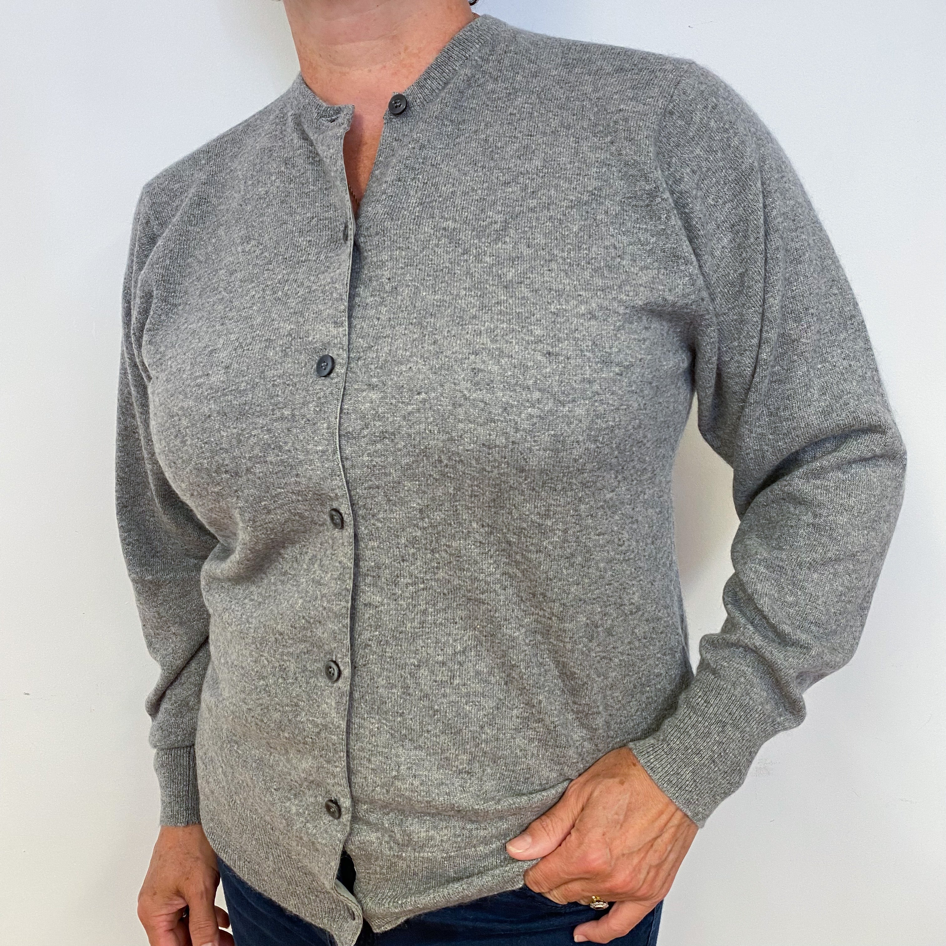 Smoke Grey Scottish Vintage Cashmere Cardigan Large