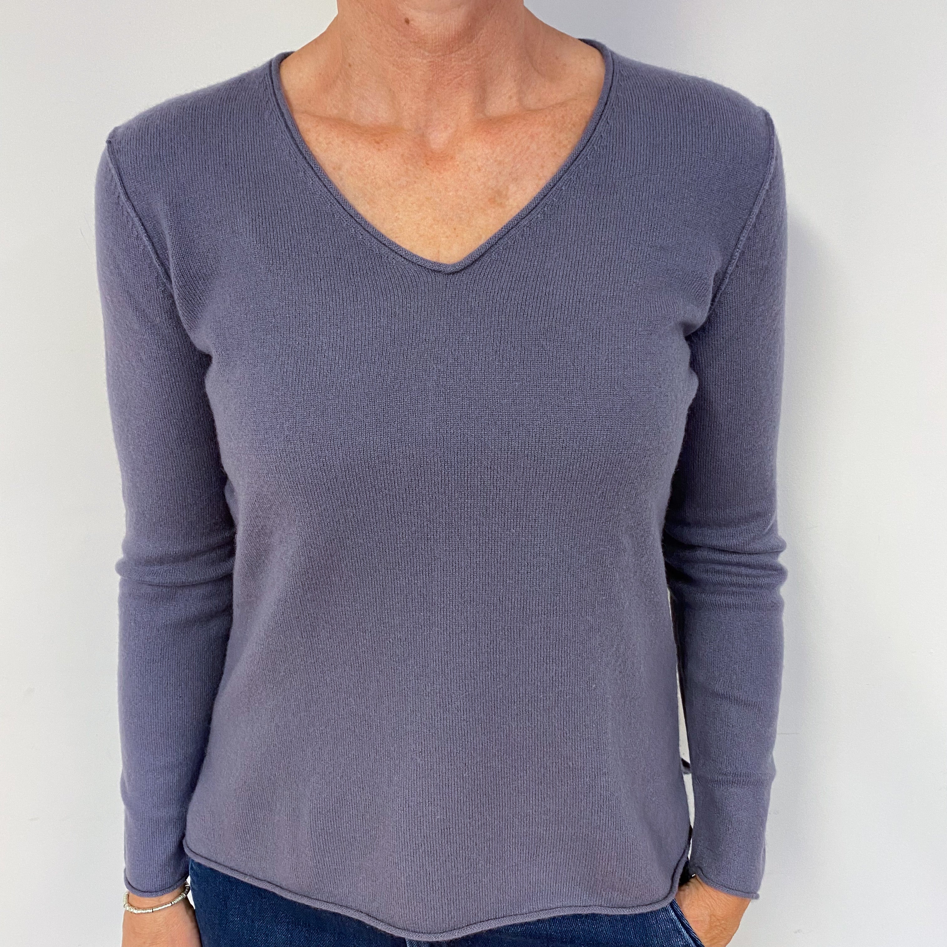 Slate Purple V Neck Cashmere Jumper