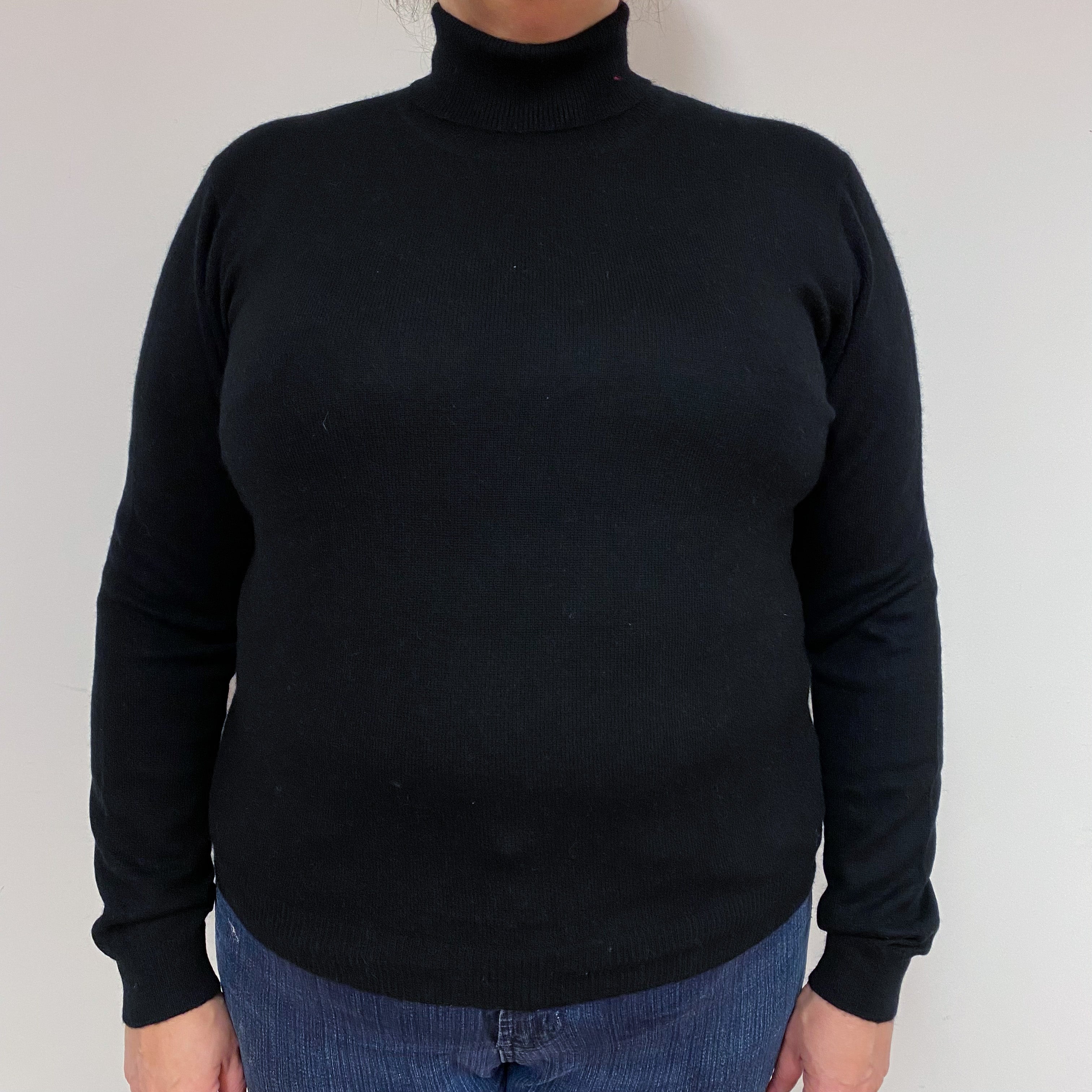 Black Cashmere Polo Neck Jumper Extra Large