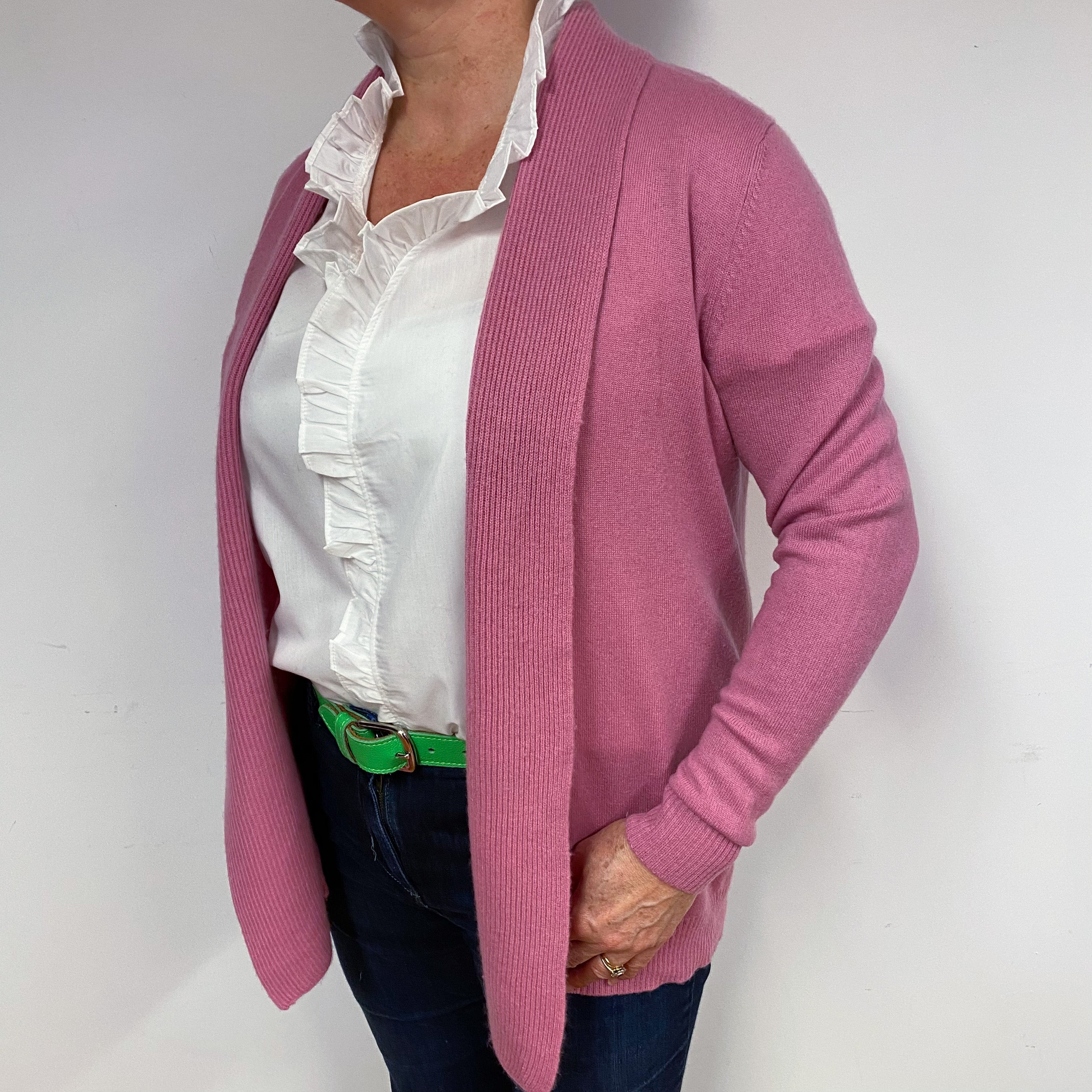 Mauve Pink Ribbed Cashmere Edge to Edge Cardigan Large