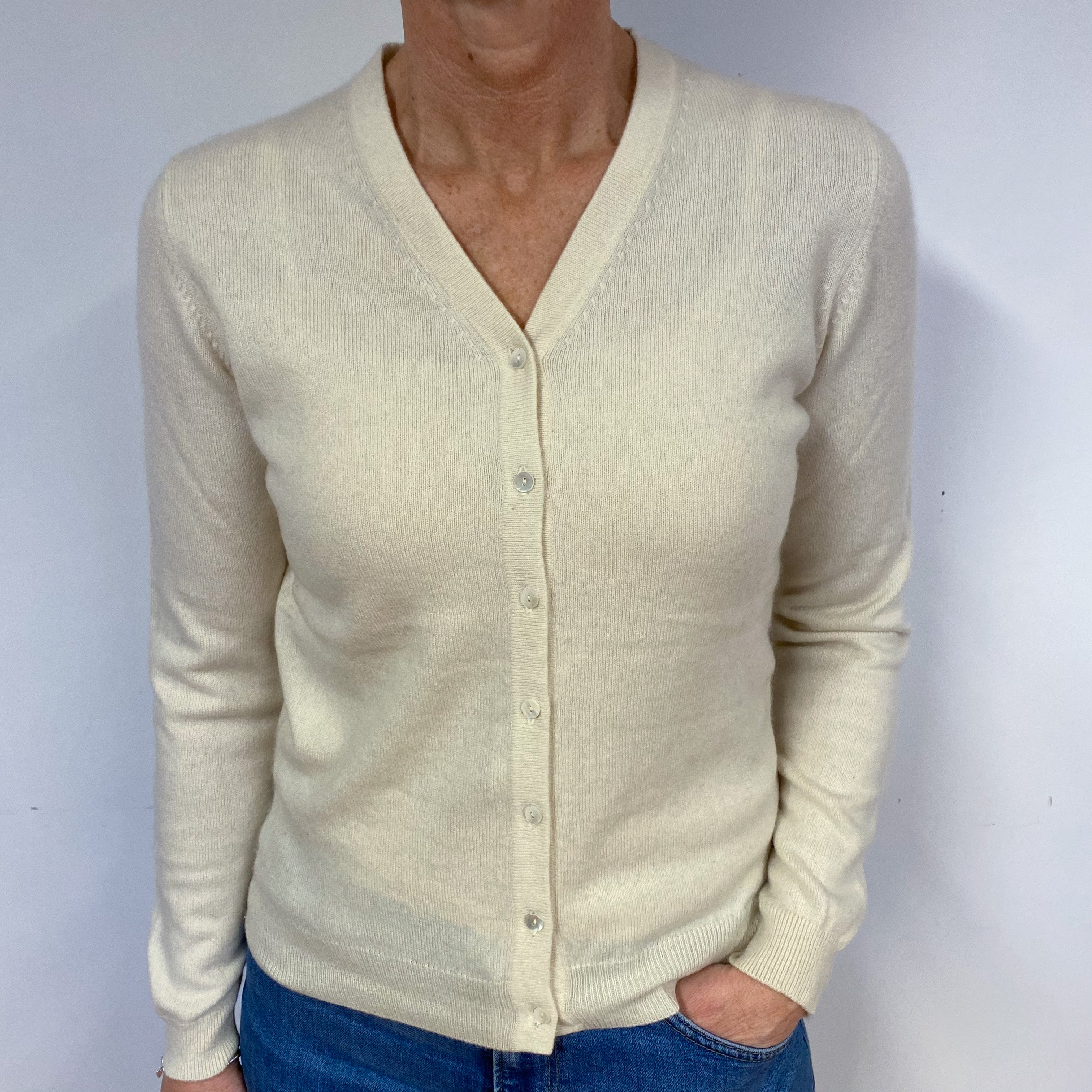 Cream Cashmere V-Neck Cardigan Medium