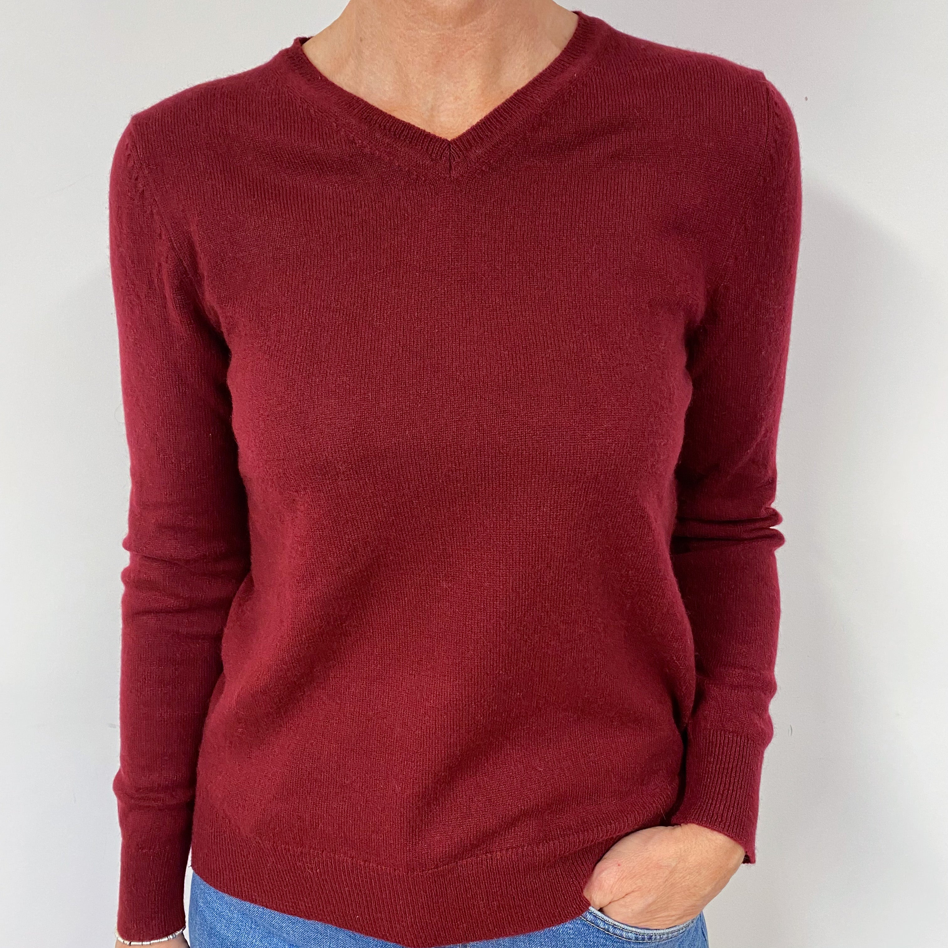 Wine Red Cashmere V-Neck Jumper Medium